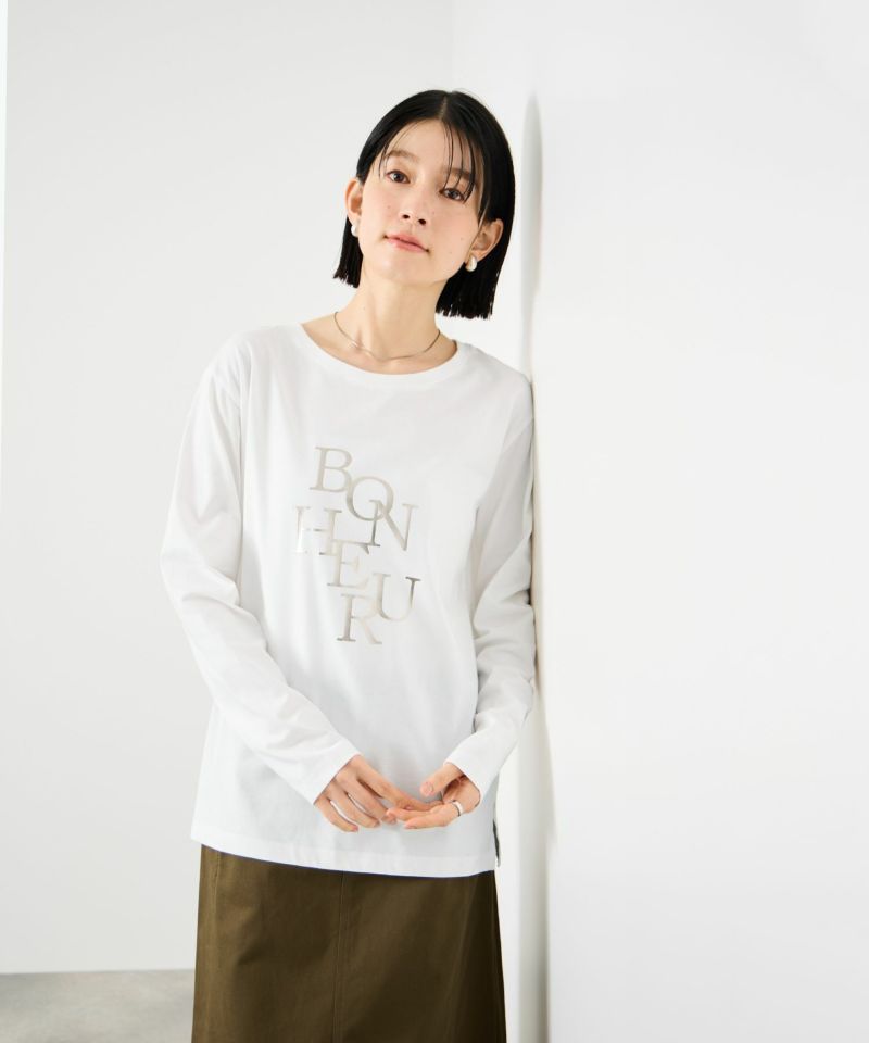 Idnes  箔プリントロングスリーブTシャツ レディース メール便 対応商品商品画像-2