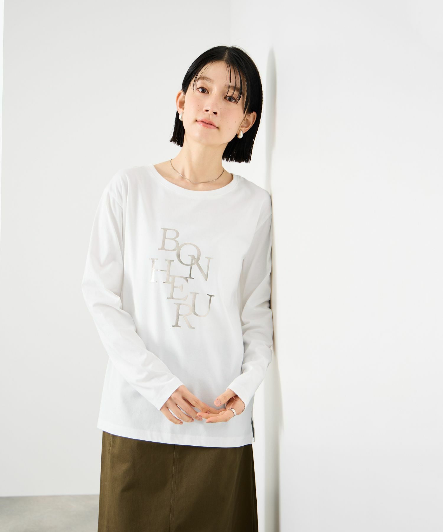 [値下げ]Idnes  箔プリントロングスリーブTシャツ レディース メール便 対応商品商品画像-2