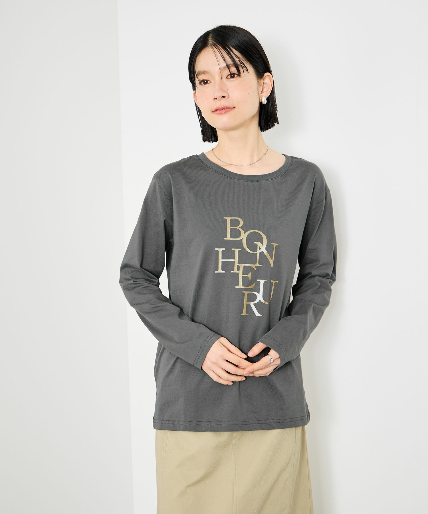 Idnes  箔プリントロングスリーブTシャツ レディース メール便 対応商品商品サムネイル-3