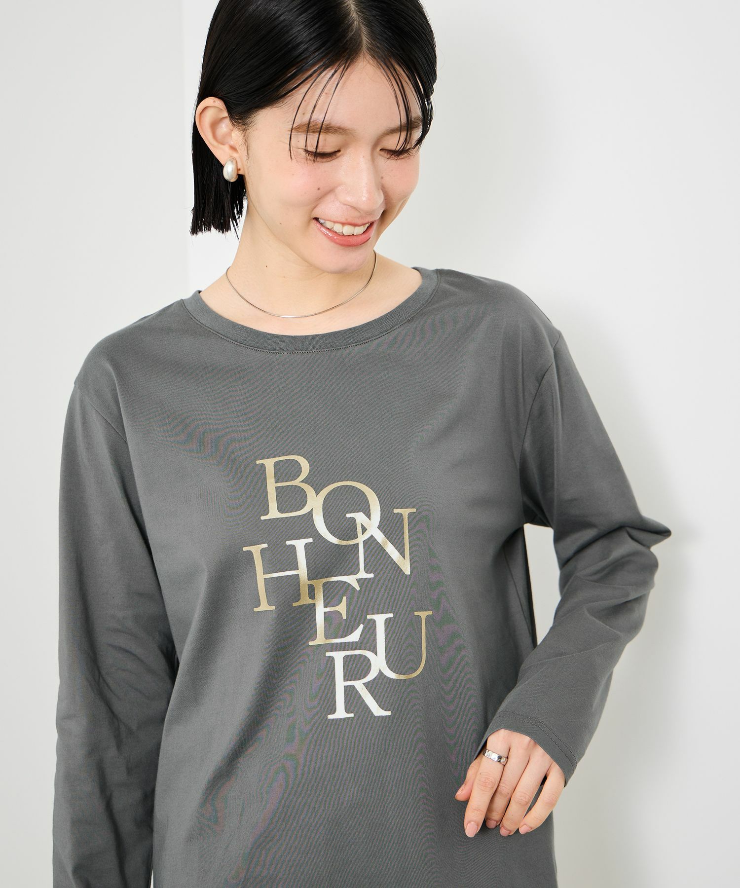 [値下げ]Idnes  箔プリントロングスリーブTシャツ レディース メール便 対応商品商品画像-4