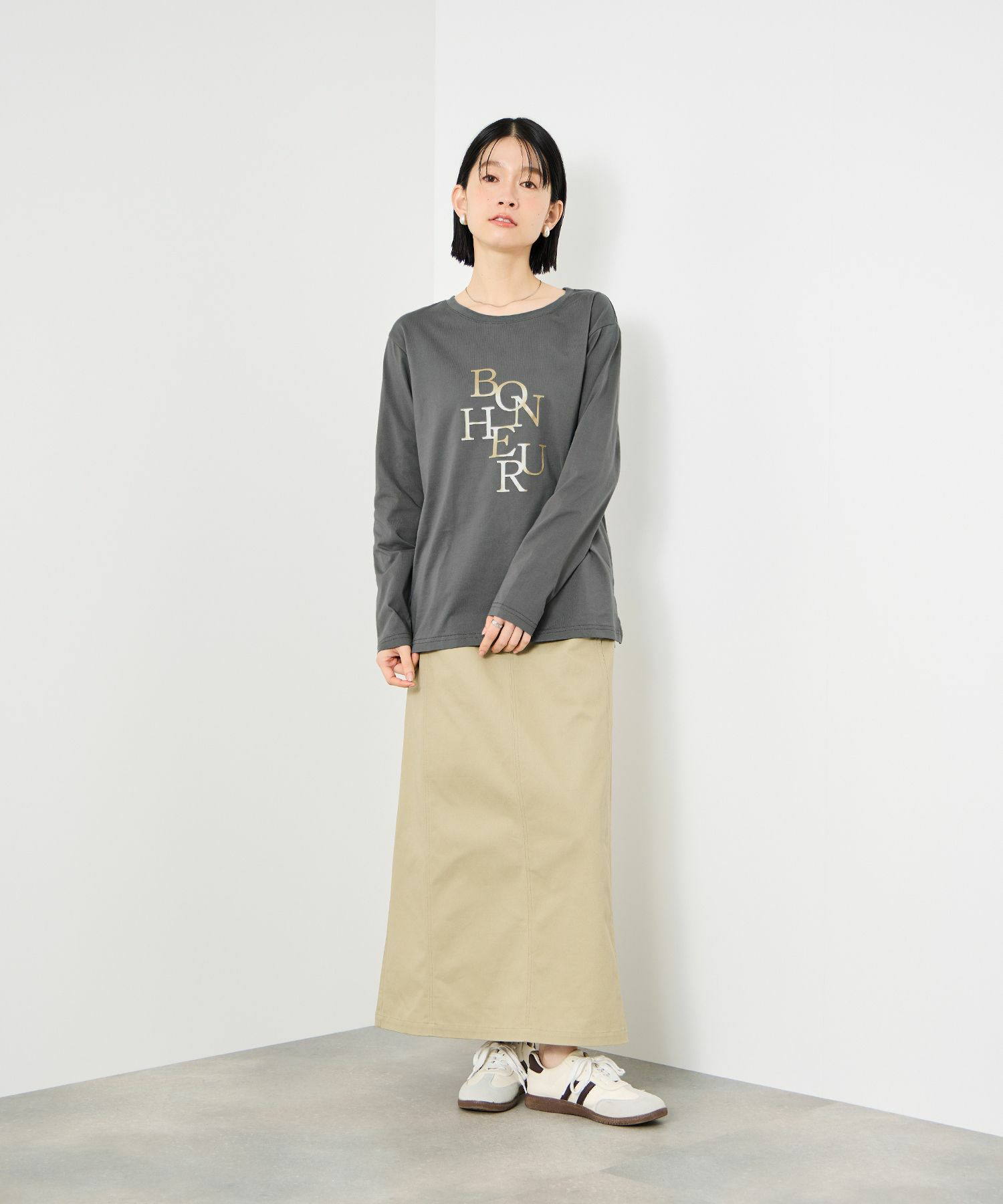 Idnes  箔プリントロングスリーブTシャツ レディース メール便 対応商品商品画像-7