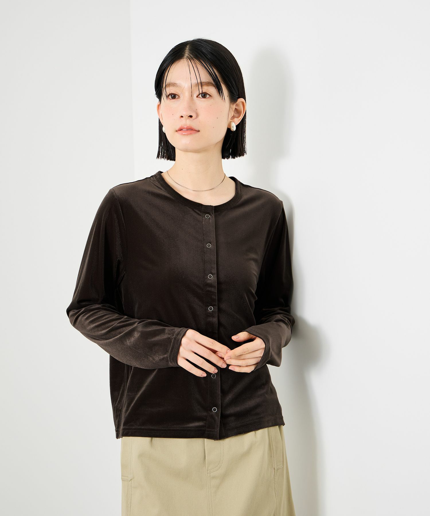 Idnes ベロアカーディガン レディース