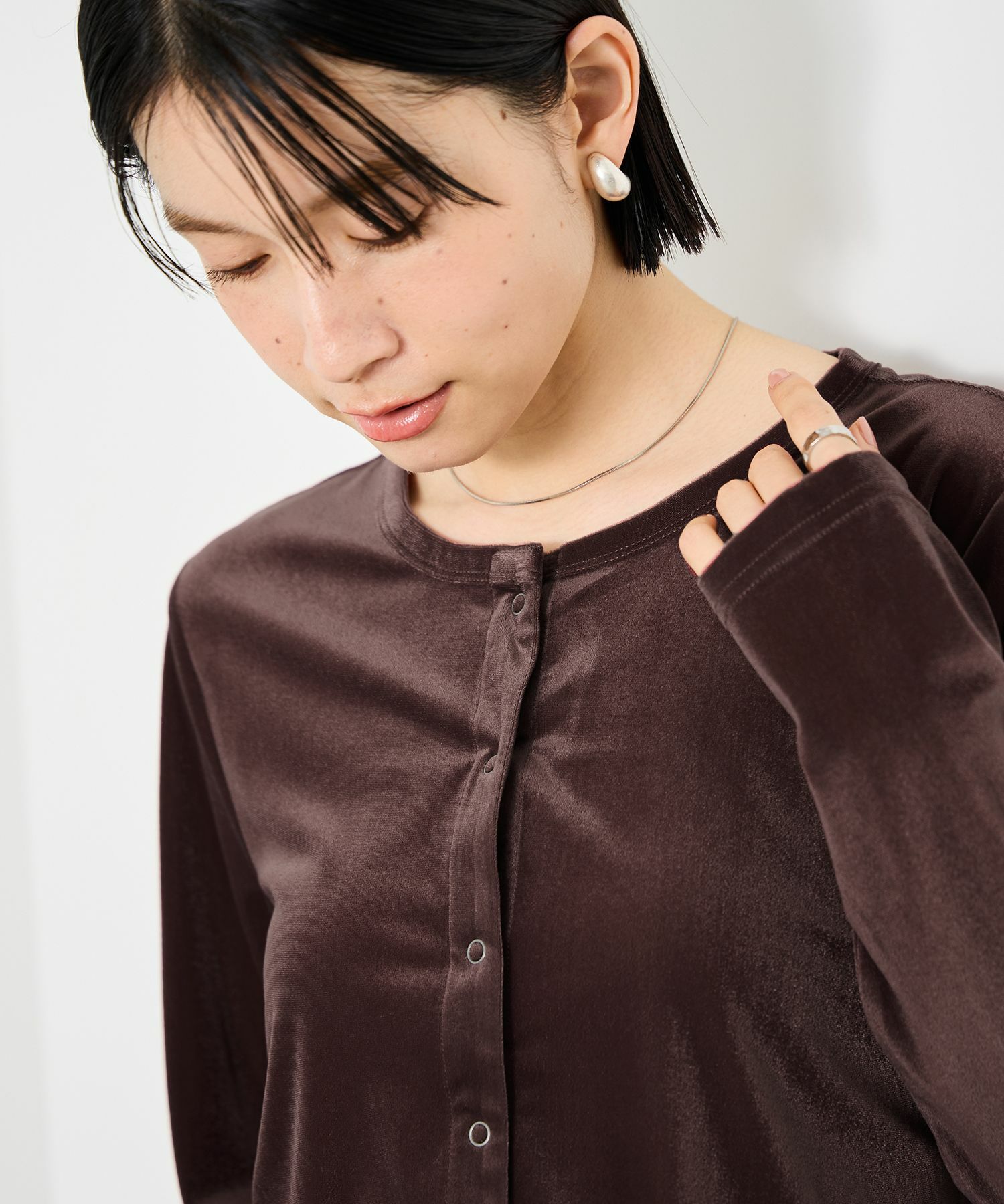 Idnes ベロアカーディガン レディース