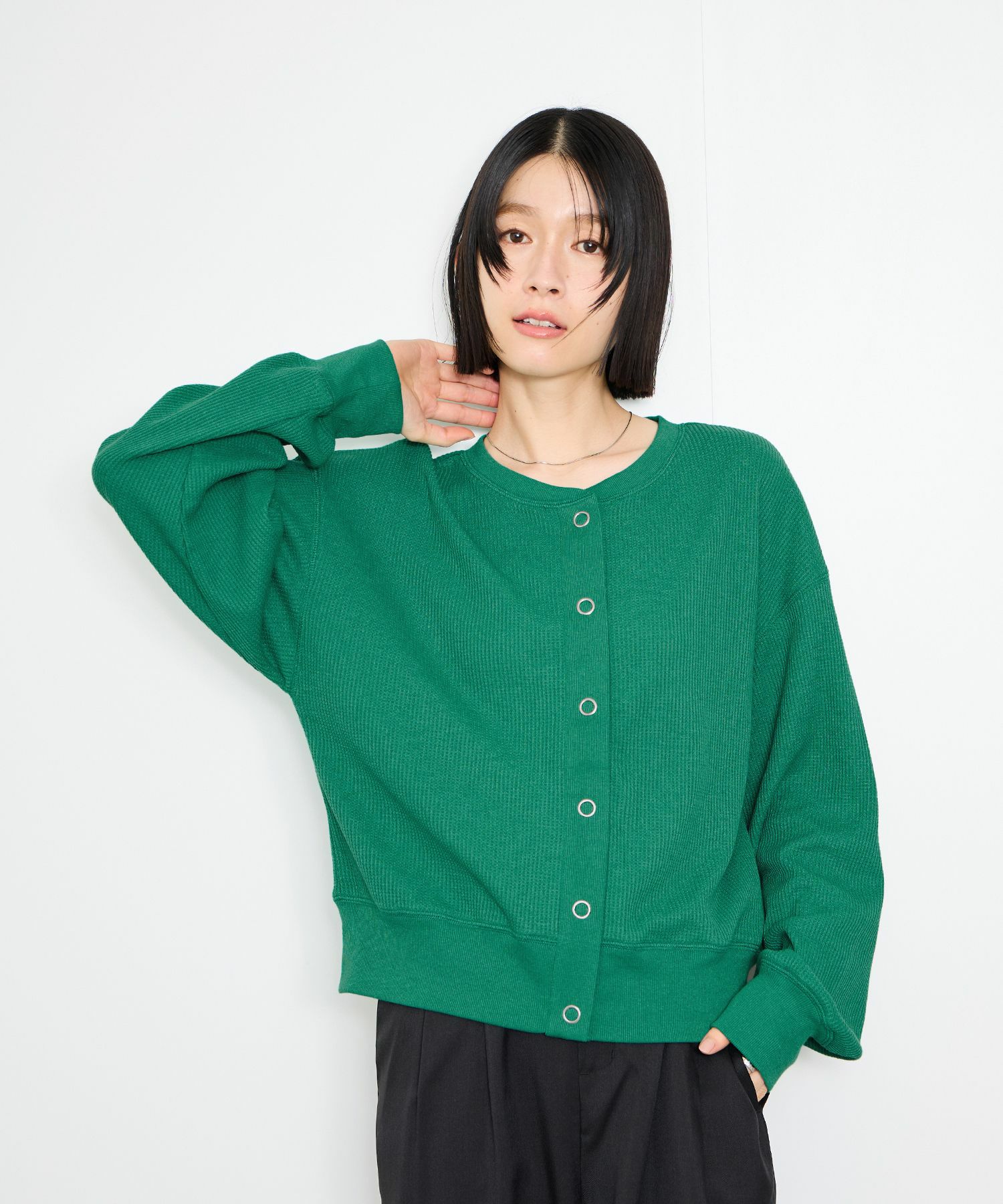 Idnes  ワッフルカーディガン レディース商品画像-1