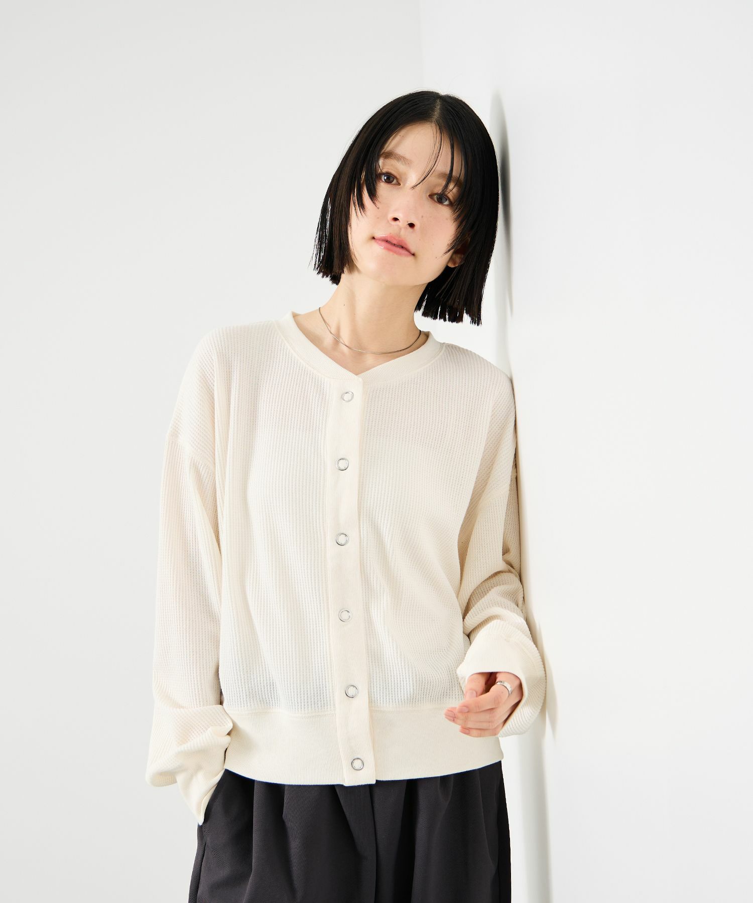 Idnes ワッフルカーディガン レディース