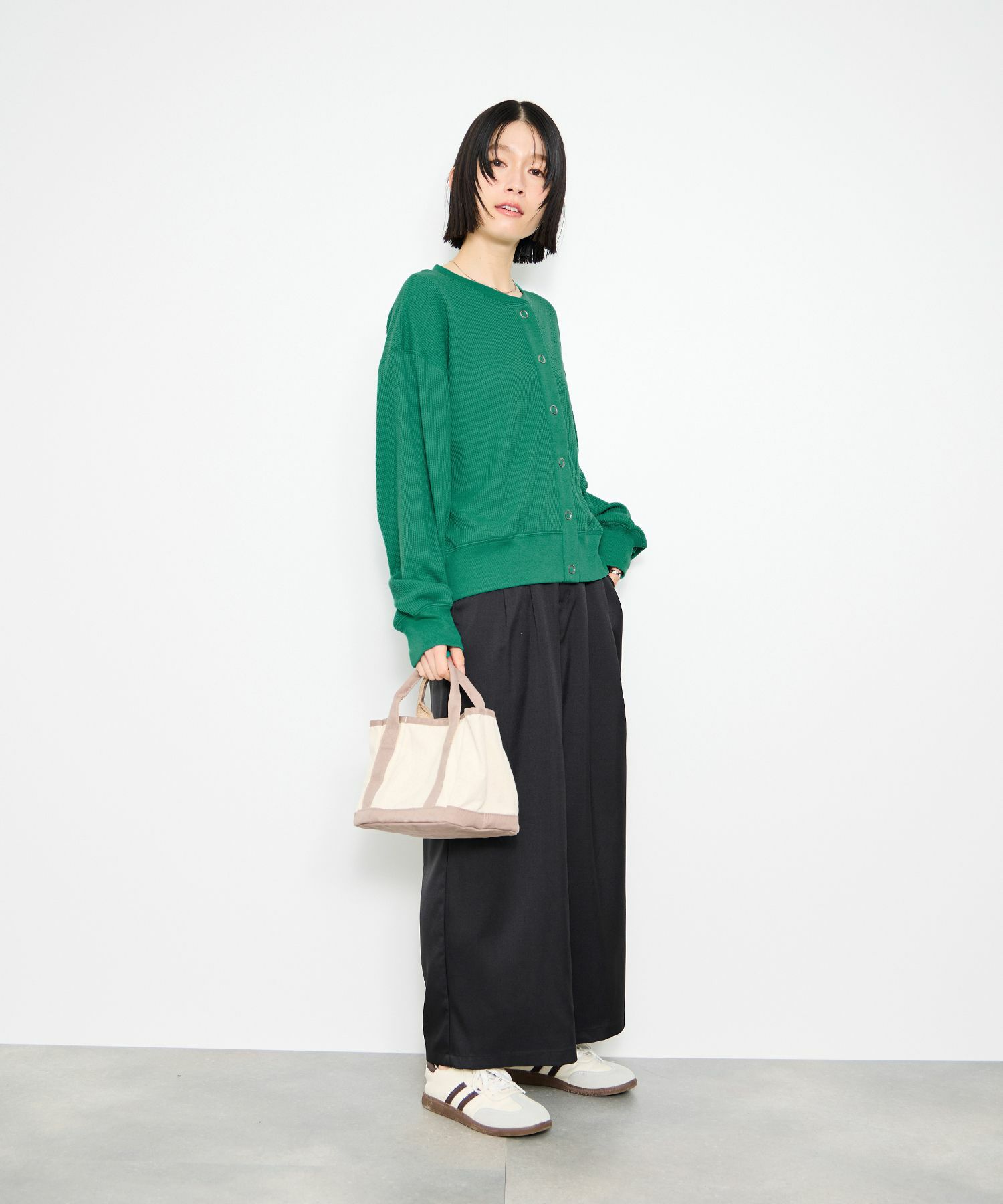 Idnes ワッフルカーディガン レディース