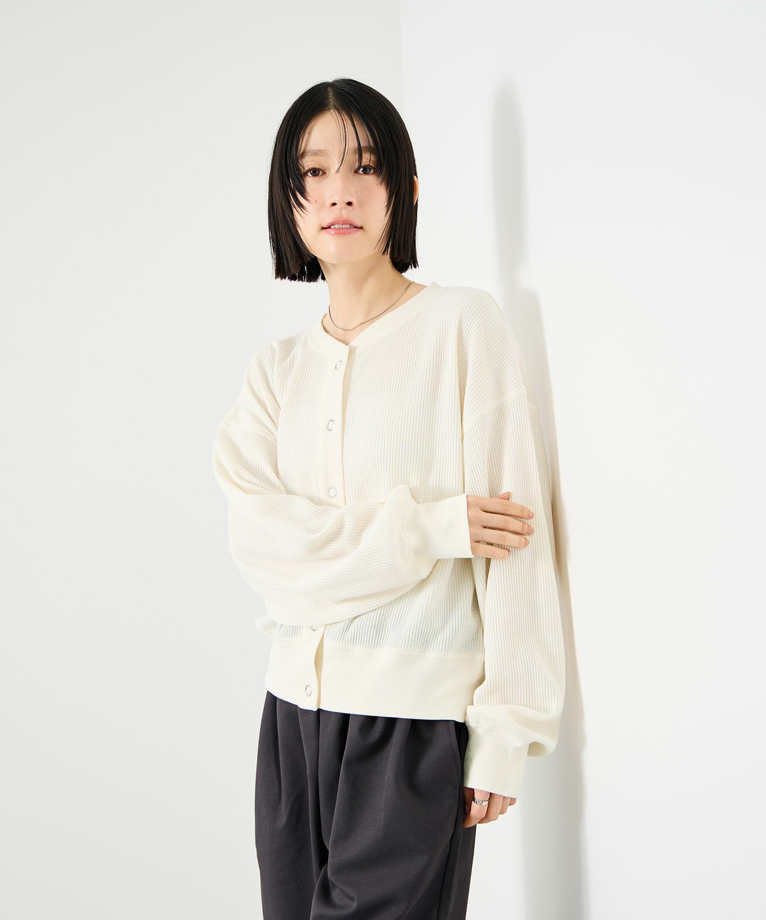 Idnes  ワッフルカーディガン レディース商品画像-12