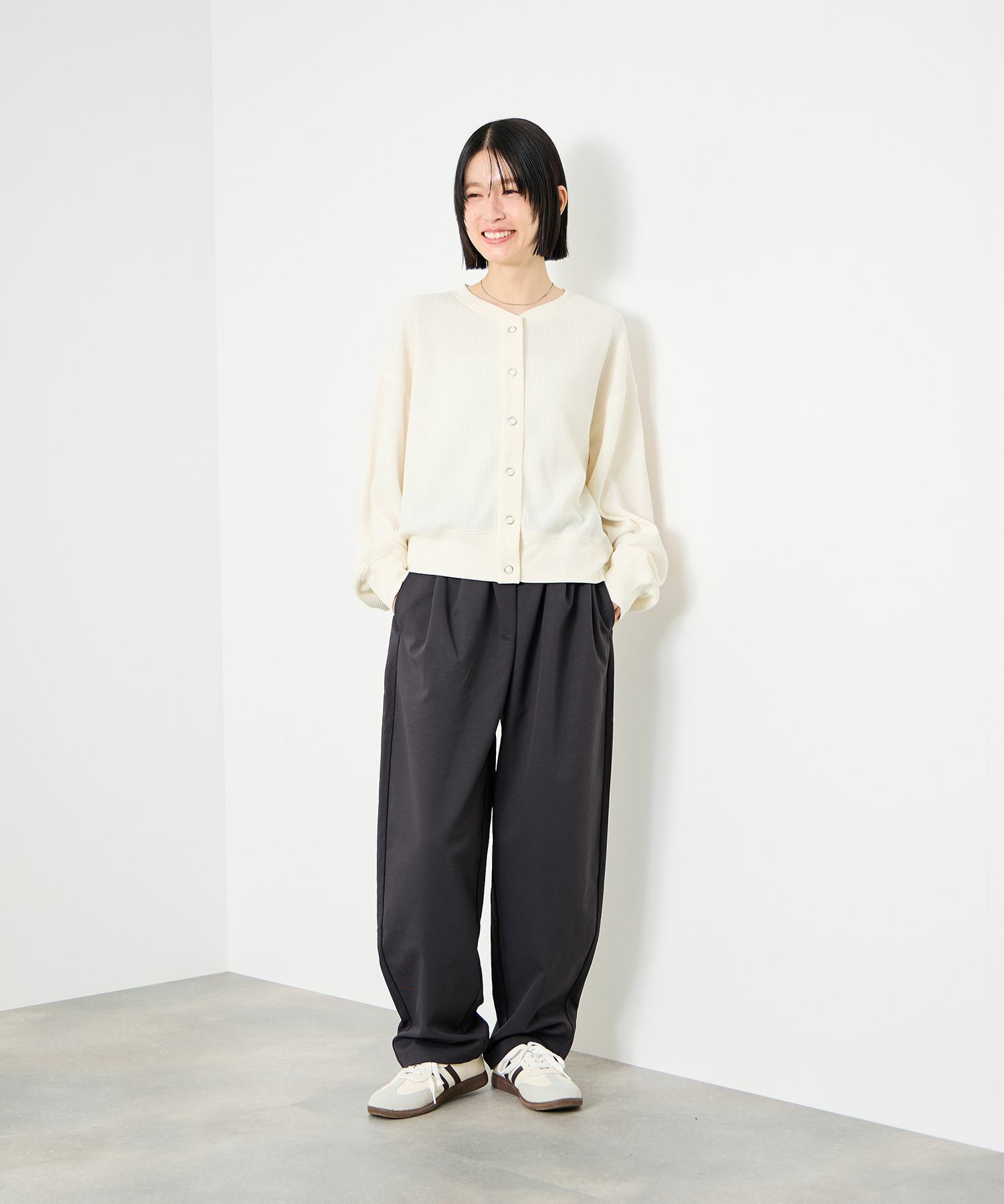 Idnes ワッフルカーディガン レディース