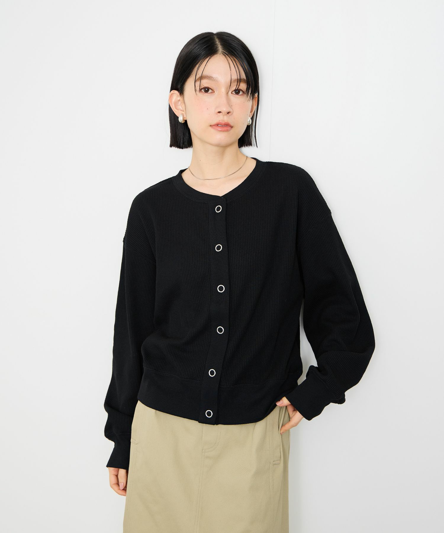Idnes ワッフルカーディガン レディース