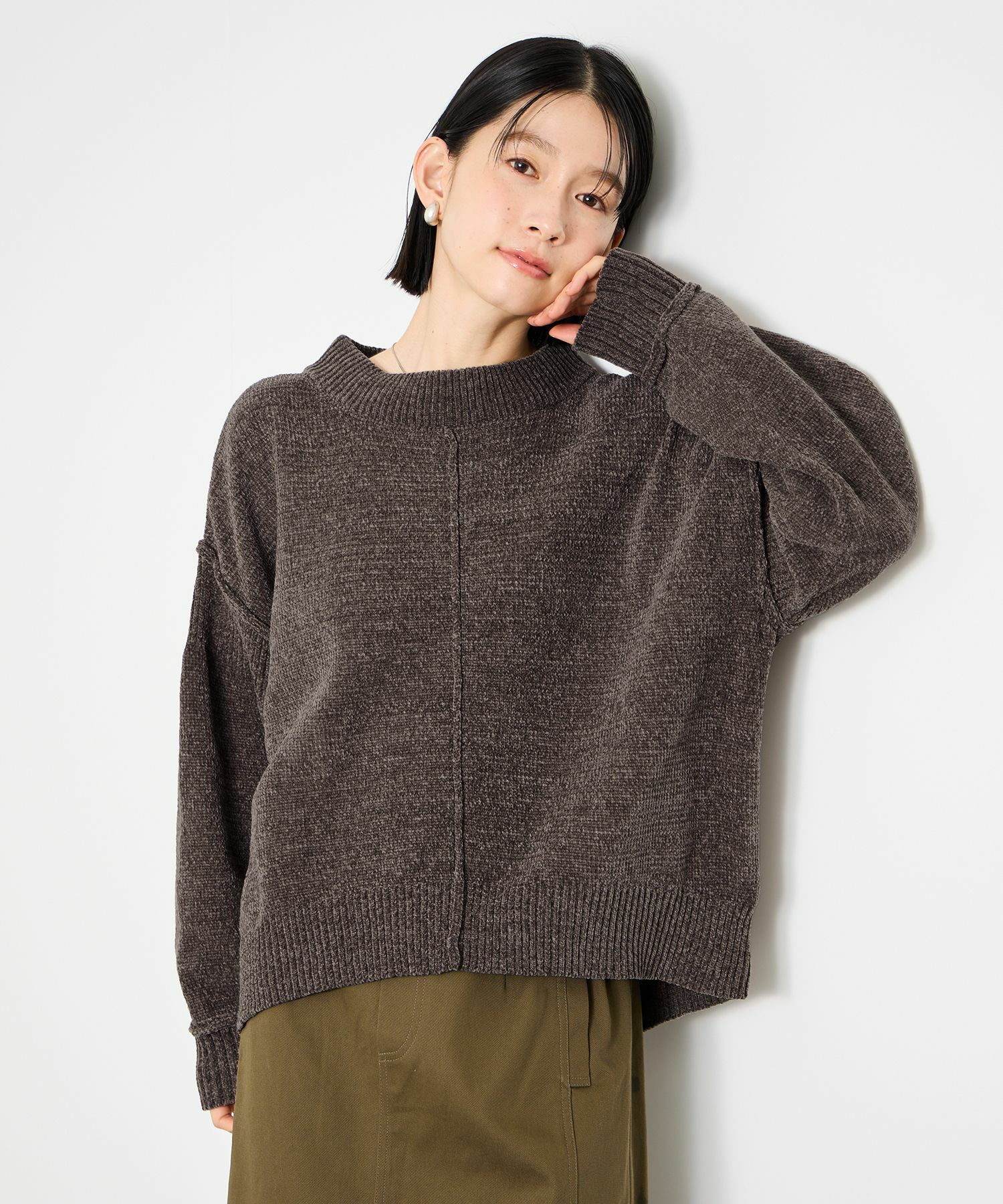 Idnes モールハイネックニットプルオーバー レディース