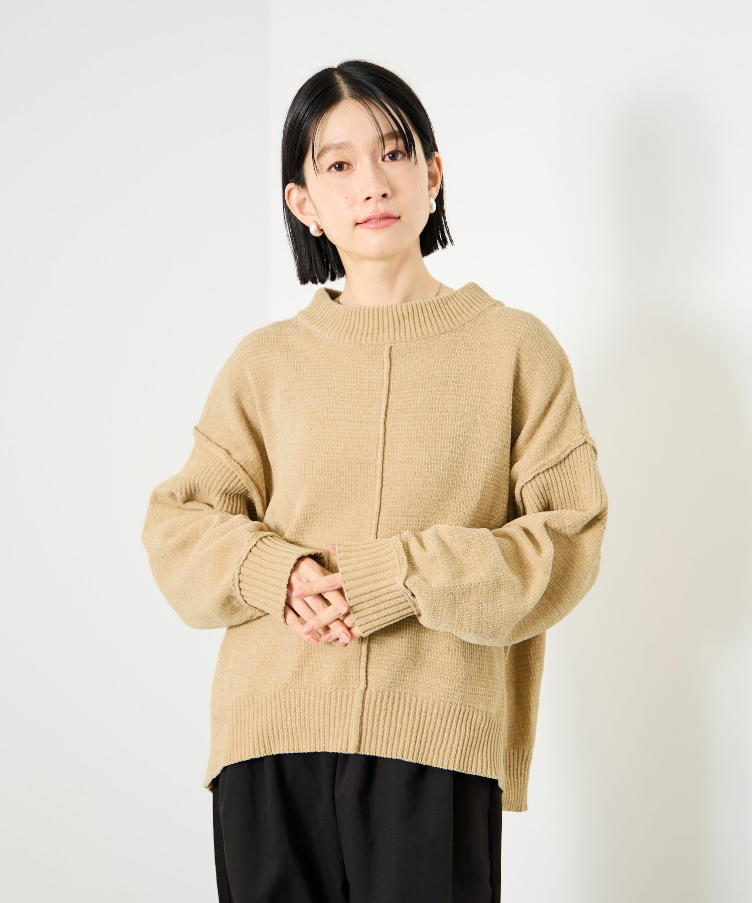 Idnes モールハイネックニットプルオーバー レディース