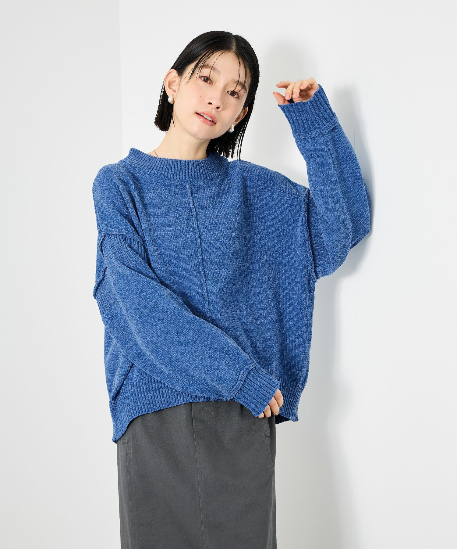 Idnes モールハイネックニットプルオーバー レディース