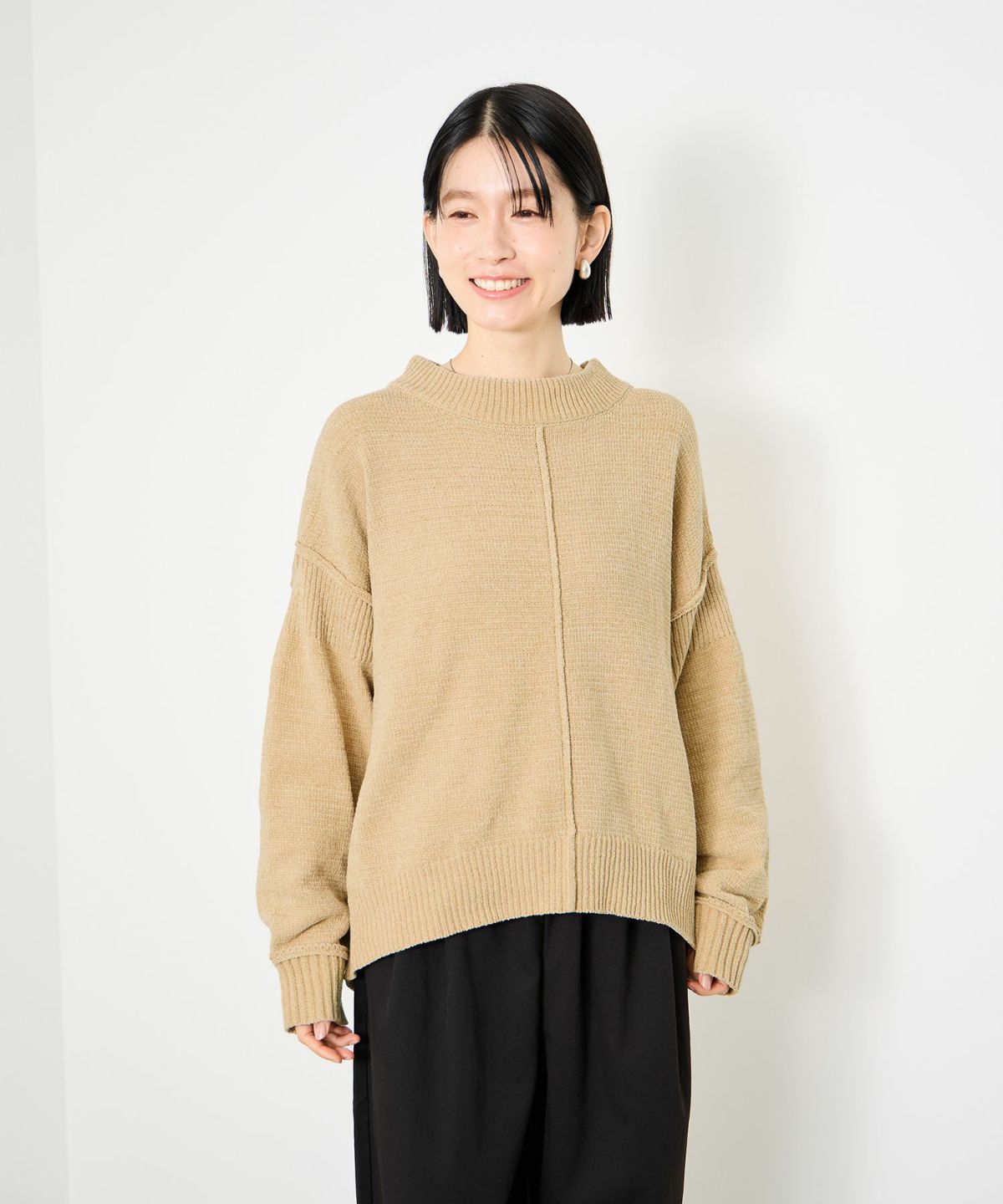 Idnes モールハイネックニットプルオーバー レディース