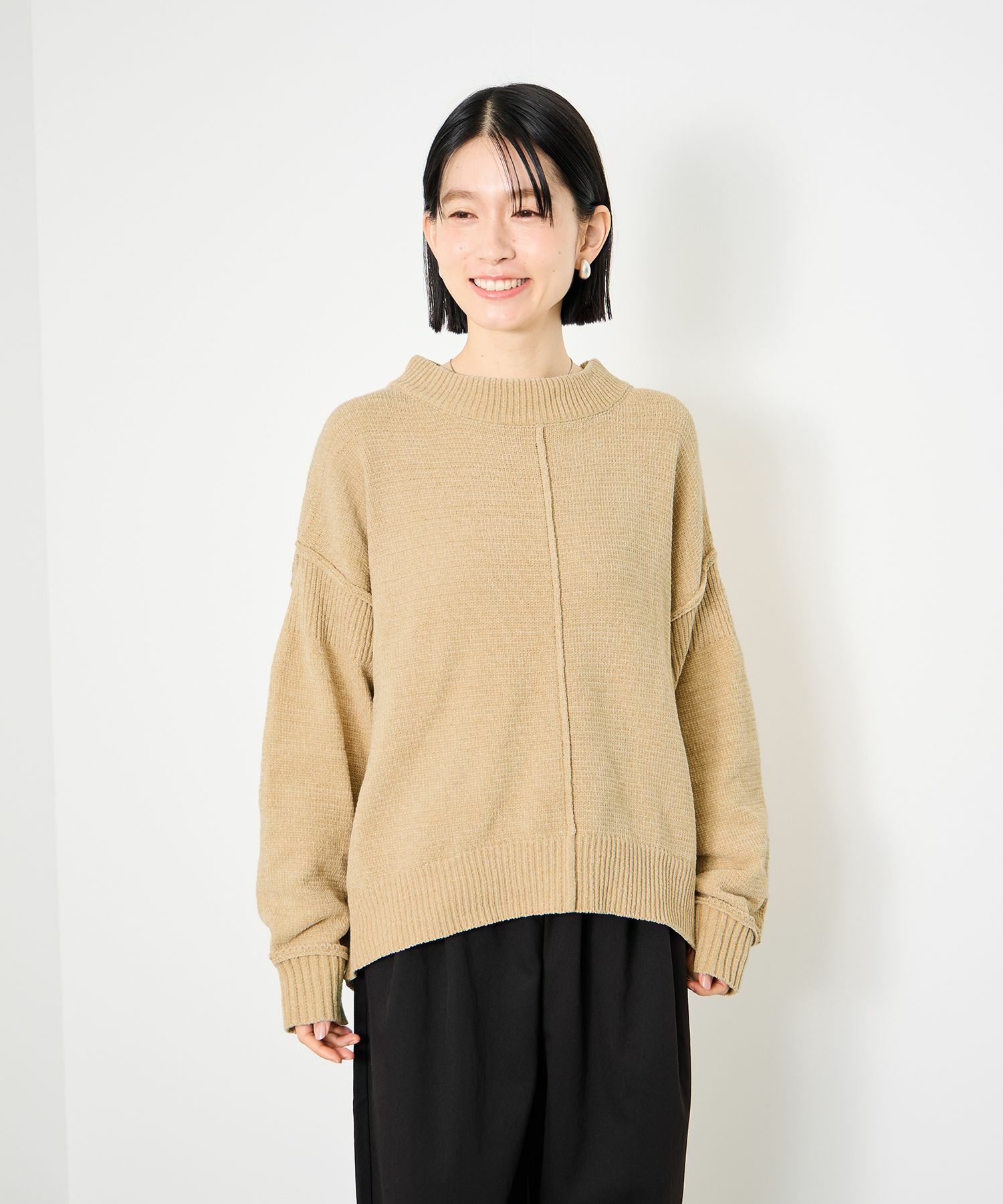 Idnes モールハイネックニットプルオーバー レディース