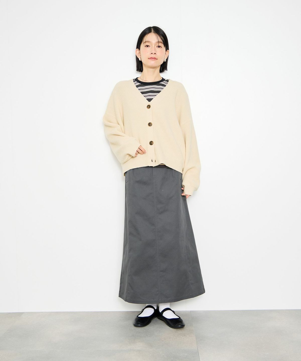 Idnes Vネック畦ボリュームスリーブカーディガン レディース