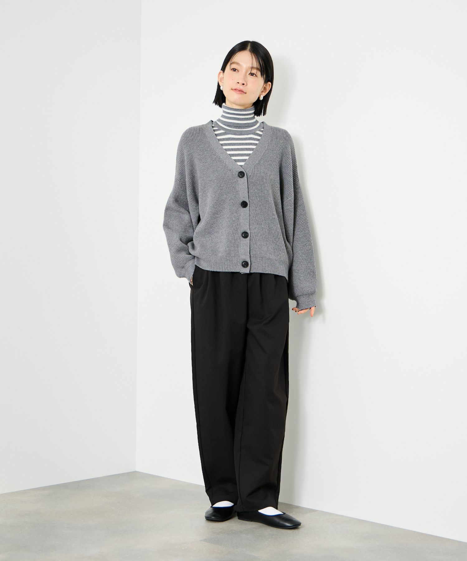 [さらに50%OFF]Idnes  Vネック畦ボリュームスリーブカーディガン レディース商品画像-12