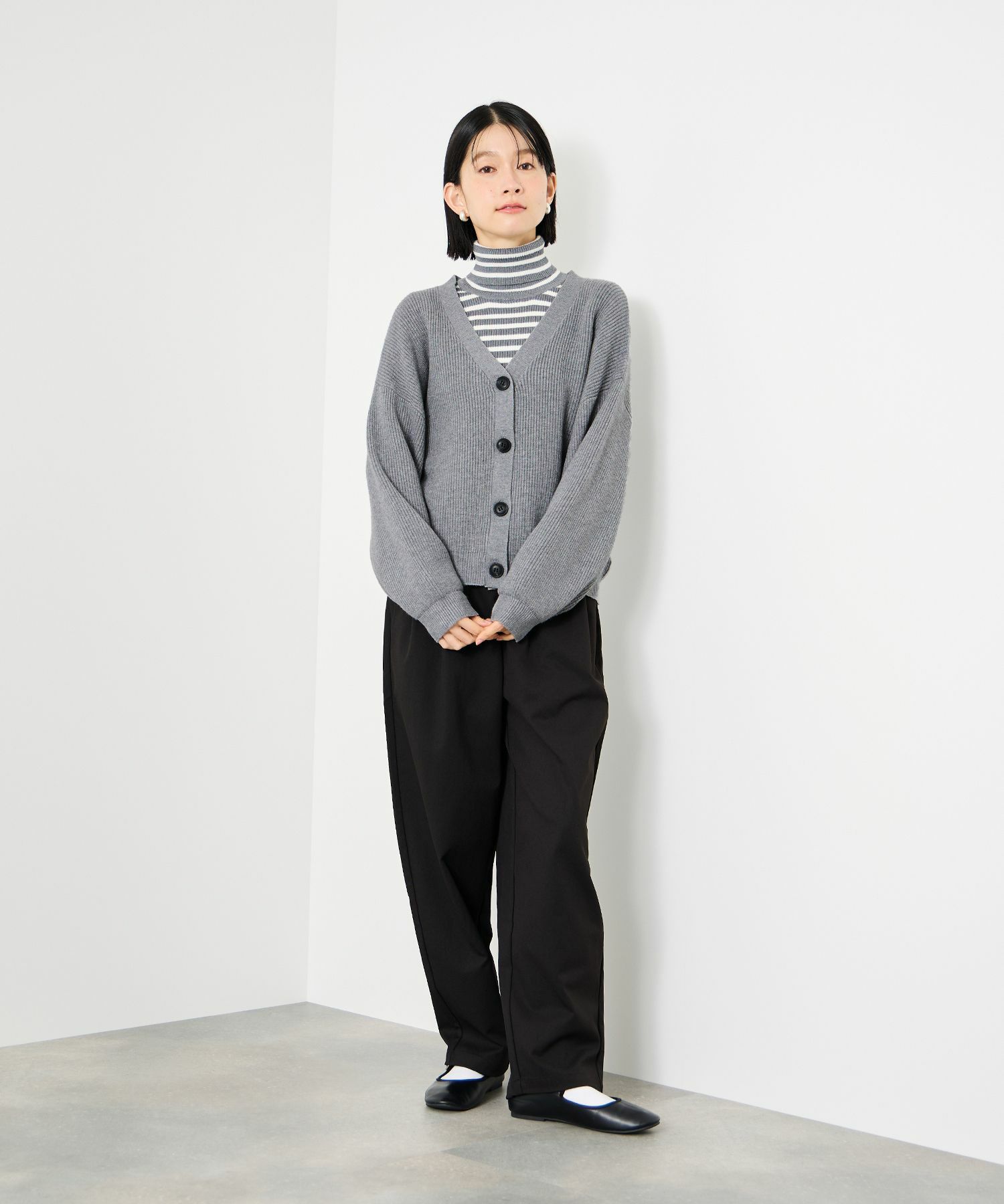 [さらに50%OFF]Idnes  Vネック畦ボリュームスリーブカーディガン レディース商品画像-13