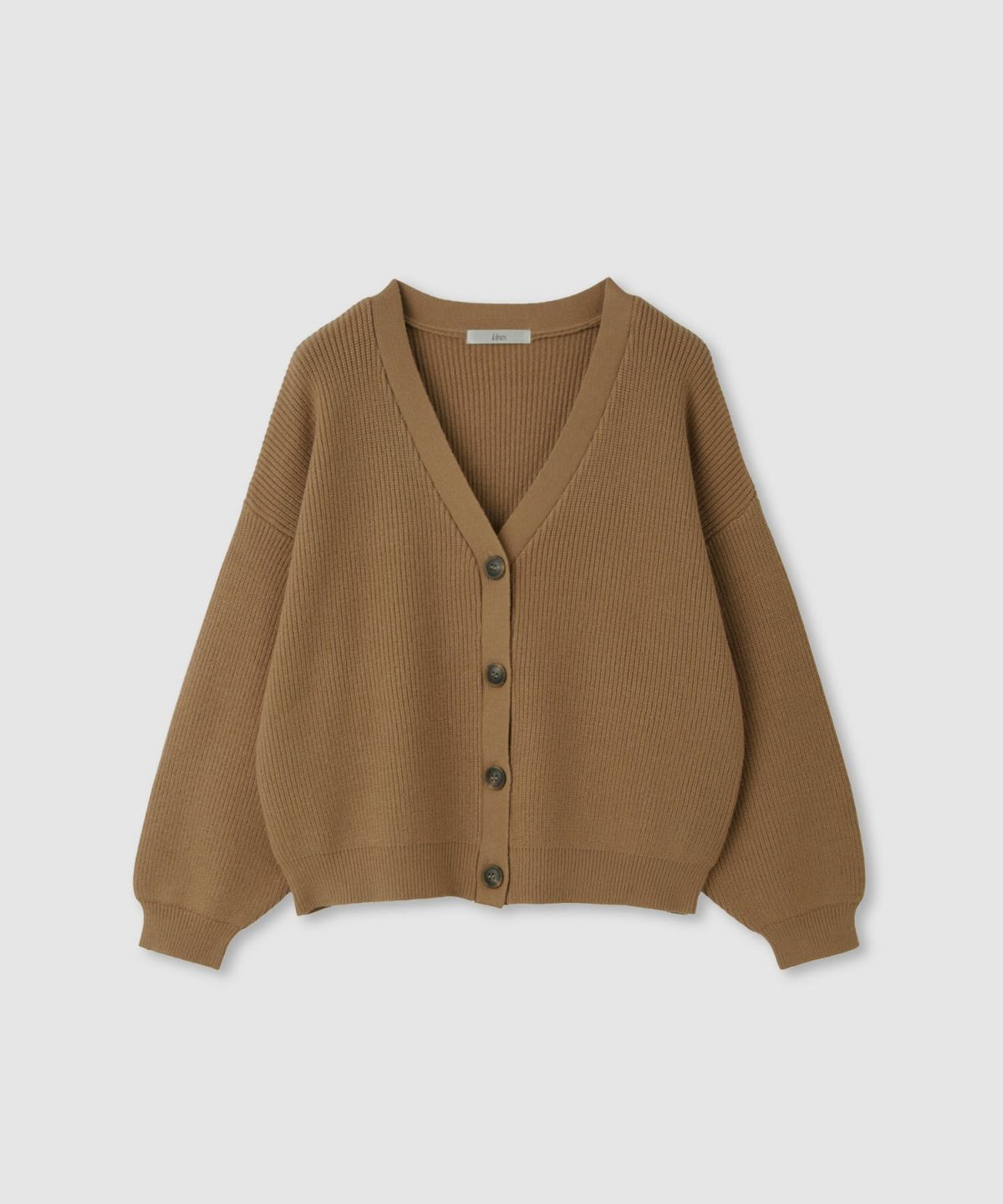 Idnes Vネック畦ボリュームスリーブカーディガン レディース