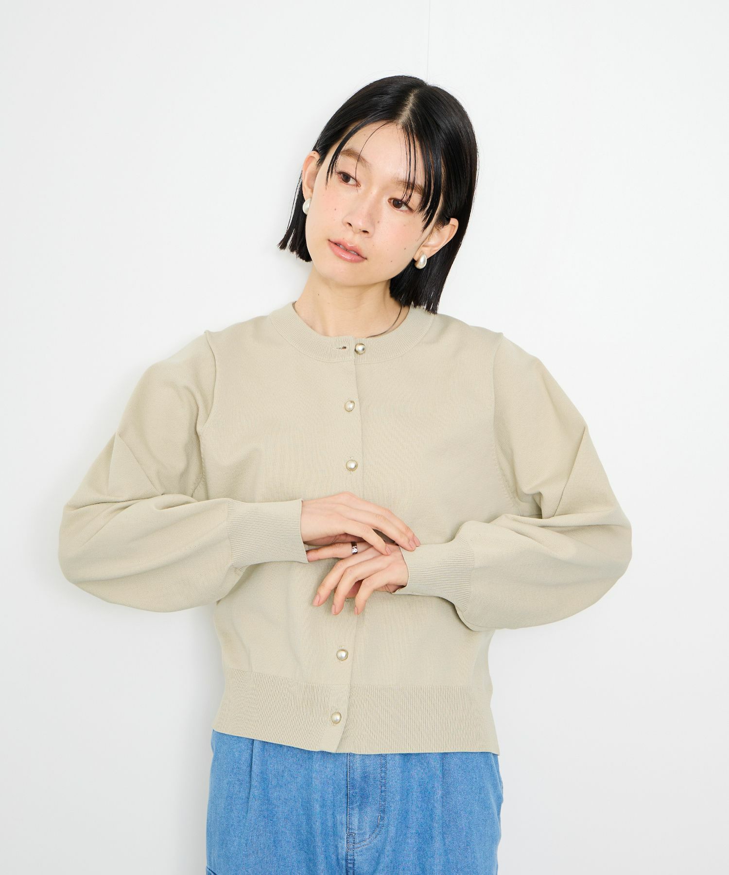 Idnes ボリュームスリーブカーディガン レディース