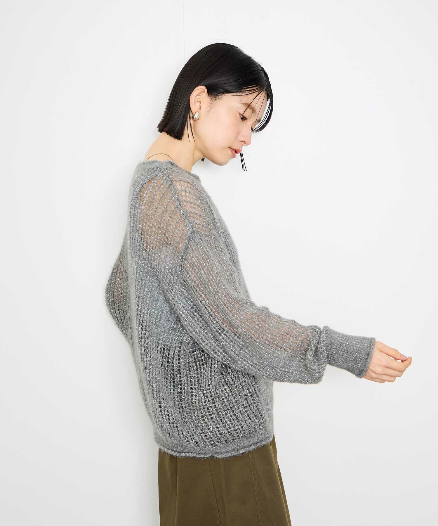 Idnes ラメメッシュニットプルオーバー レディース