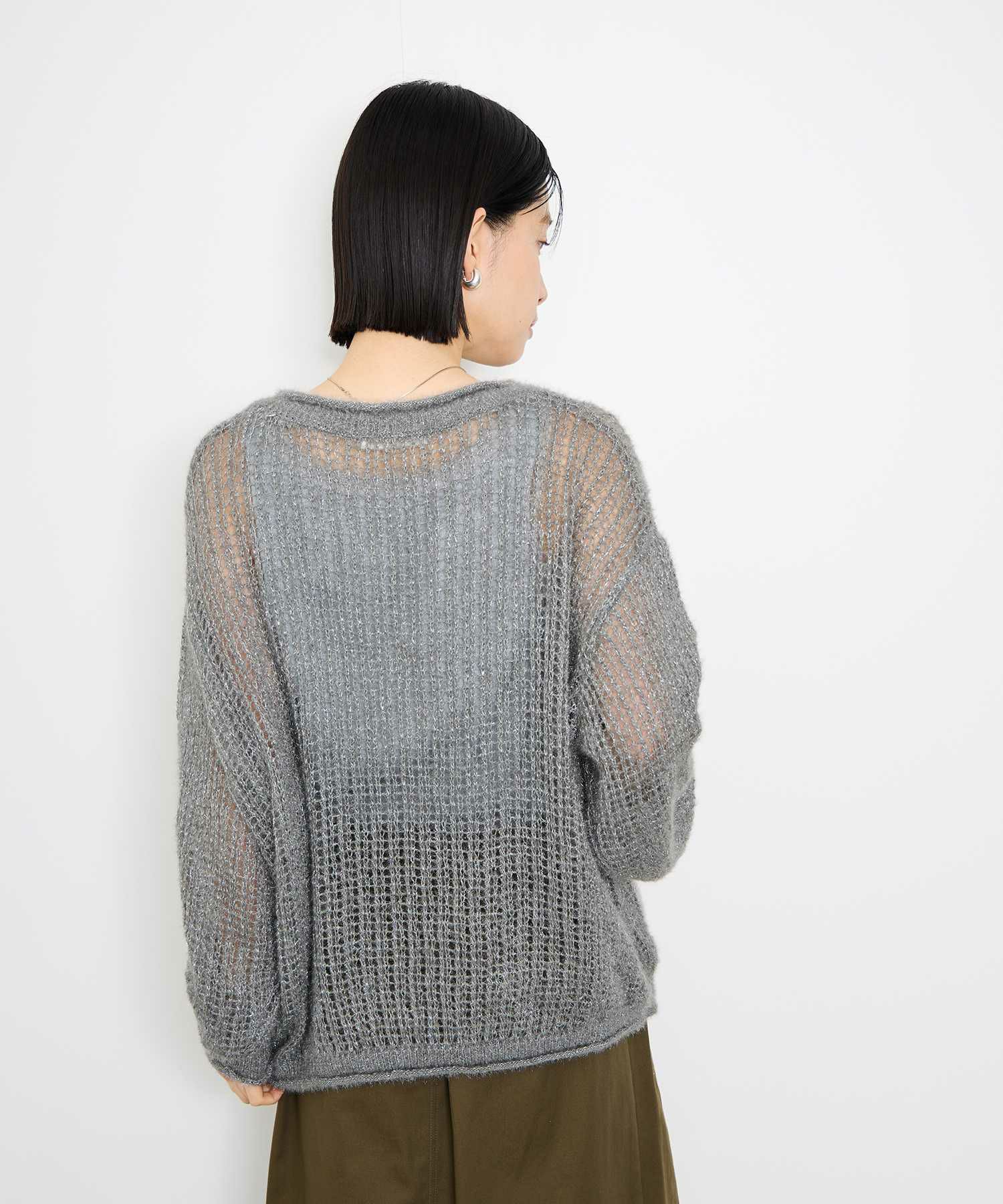 Idnes ラメメッシュニットプルオーバー レディース