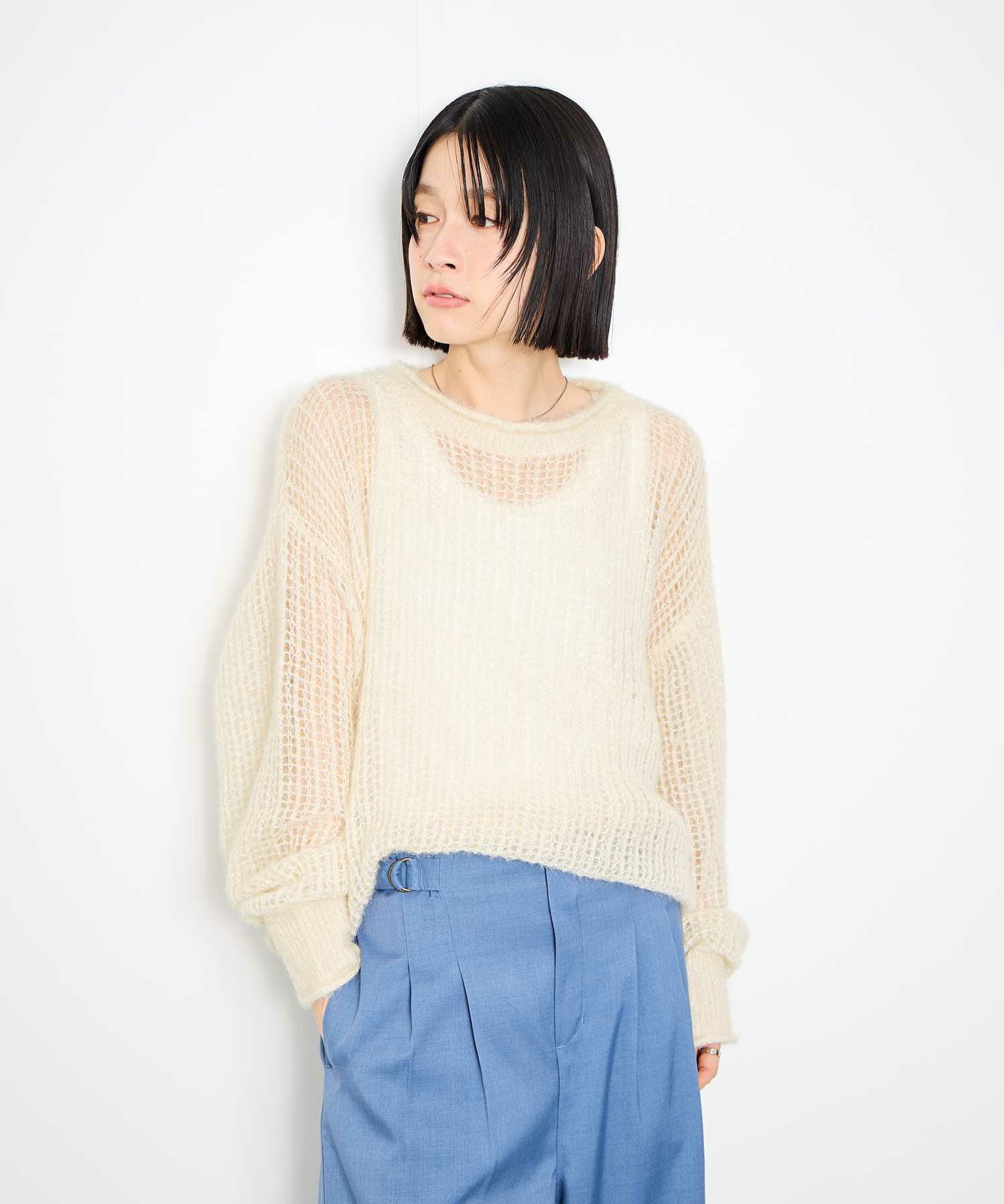 Idnes ラメメッシュニットプルオーバー レディース