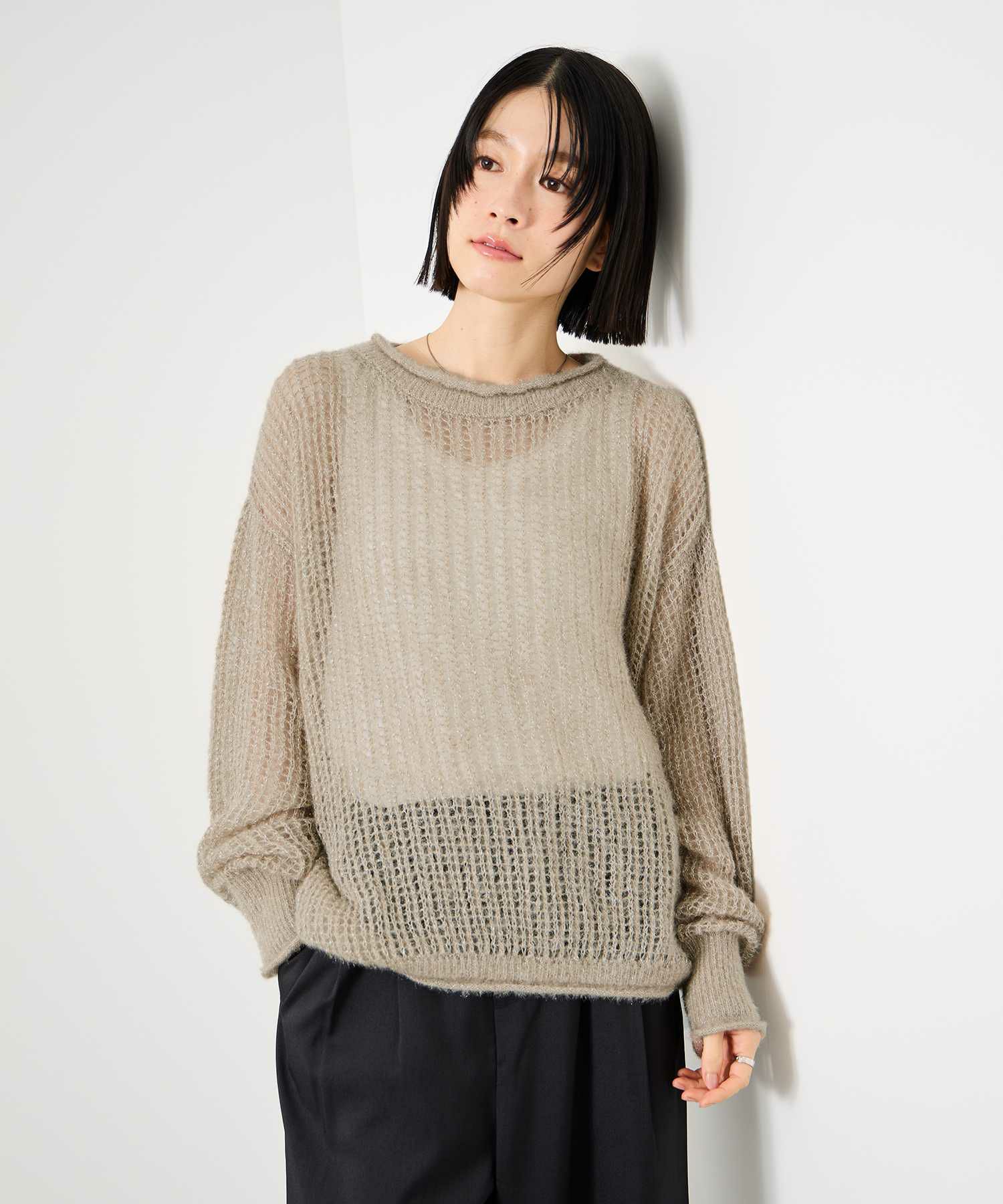 Idnes ラメメッシュニットプルオーバー レディース