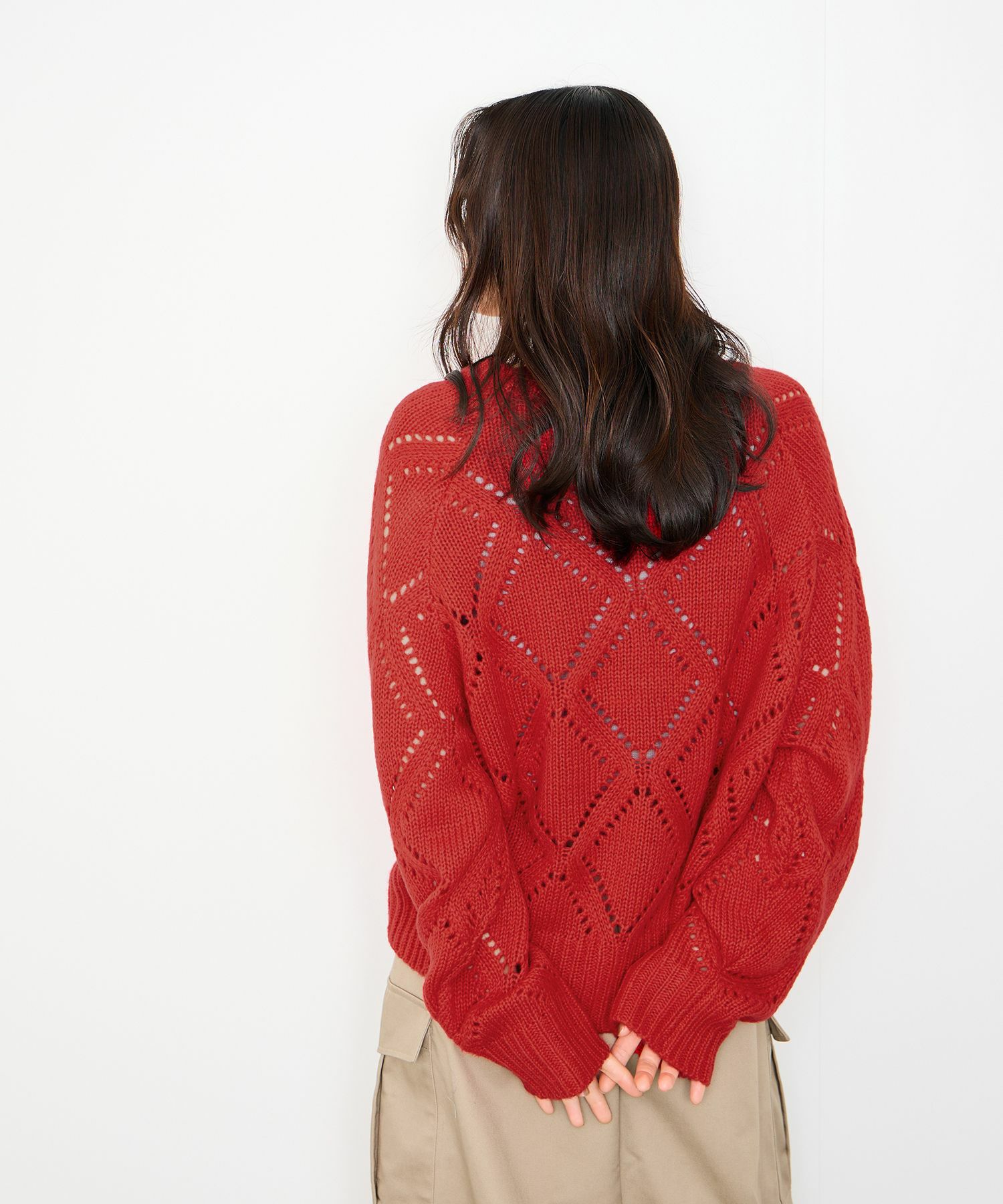 [さらに50%OFF]Idnes  ダイヤ柄透かし編みニットプルオーバー レディース商品サムネイル-6