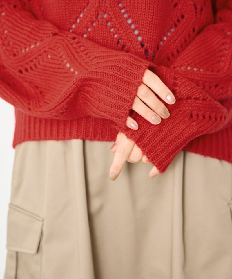 Idnes  ダイヤ柄透かし編みニットプルオーバー レディース商品画像-7