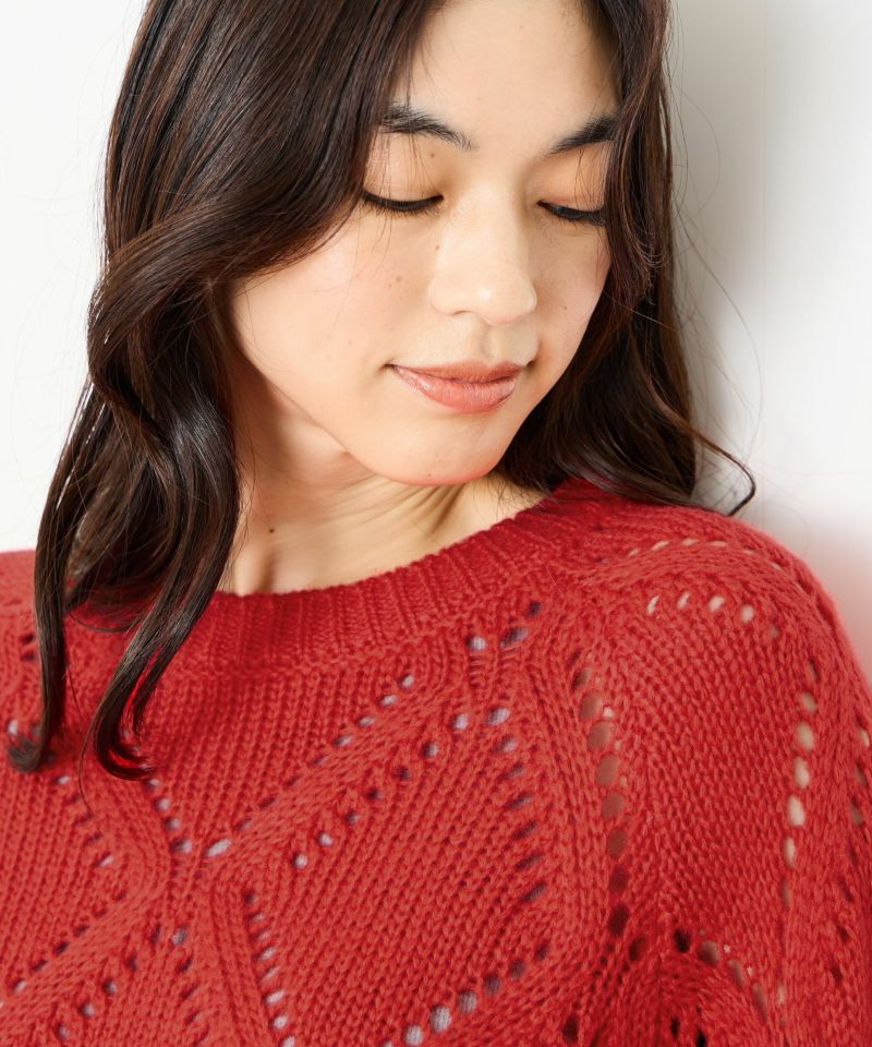 [さらに50%OFF]Idnes  ダイヤ柄透かし編みニットプルオーバー レディース商品画像-8