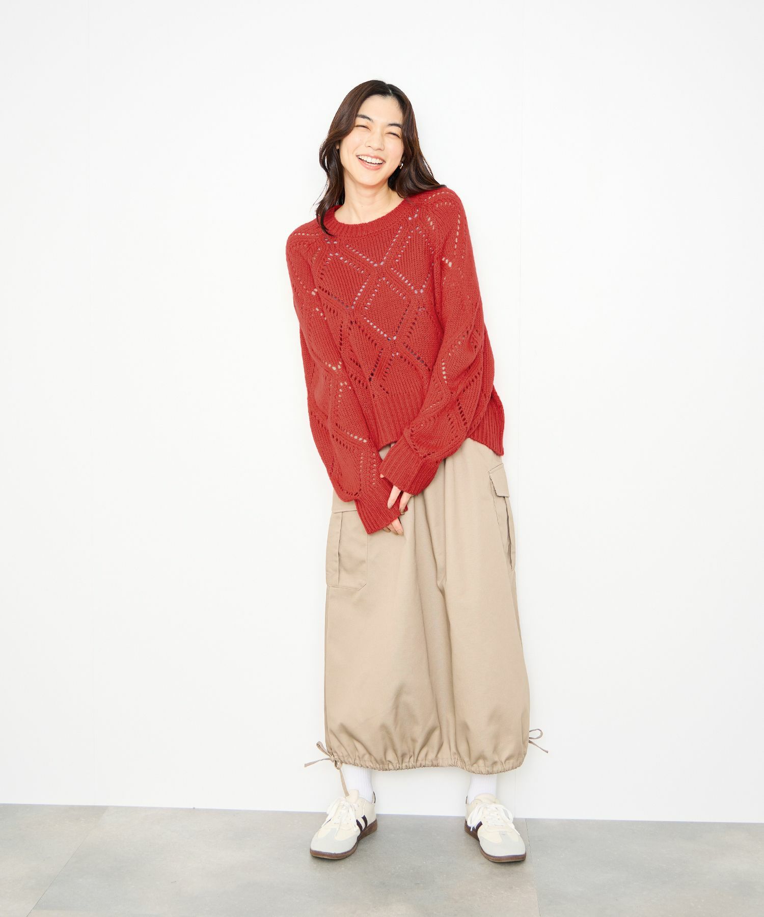 [さらに50%OFF]Idnes  ダイヤ柄透かし編みニットプルオーバー レディース商品画像-9