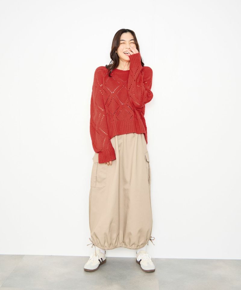 [値下げ]Idnes  ダイヤ柄透かし編みニットプルオーバー レディース商品画像-10