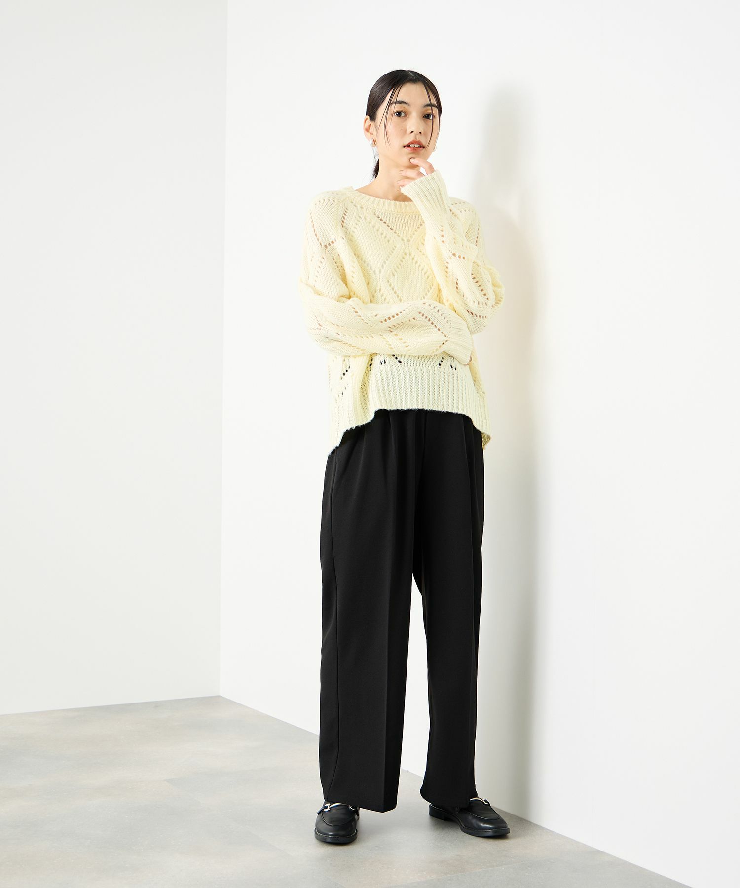 [さらに50%OFF]Idnes  ダイヤ柄透かし編みニットプルオーバー レディース商品サムネイル-13