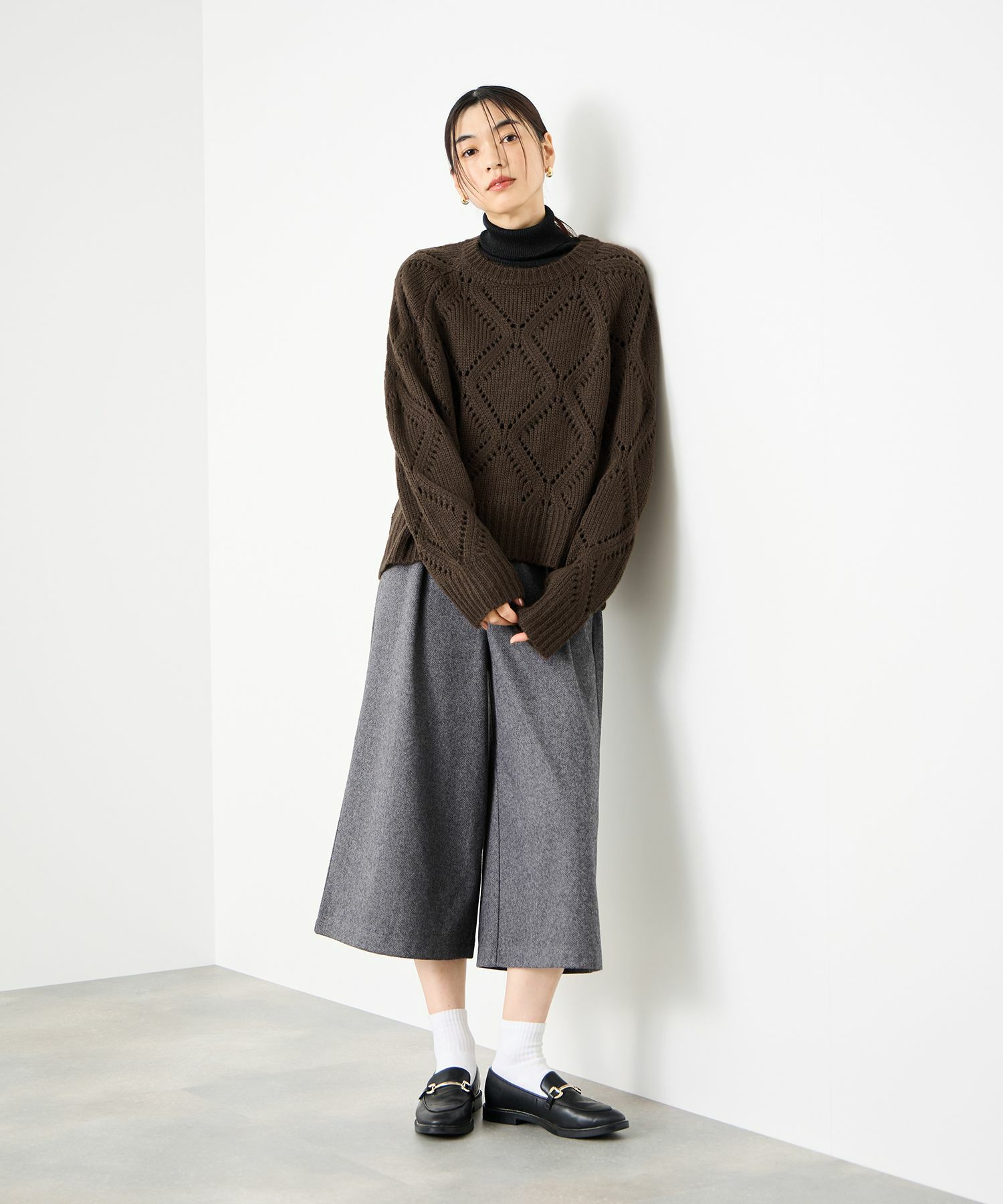 [さらに50%OFF]Idnes  ダイヤ柄透かし編みニットプルオーバー レディース商品サムネイル-16