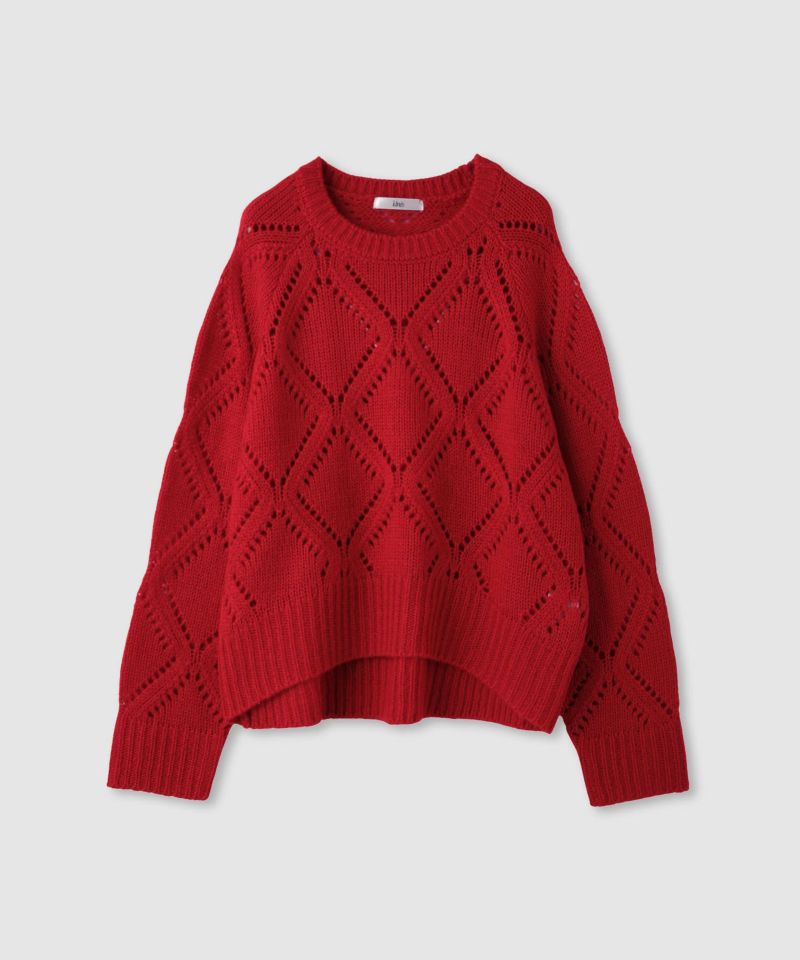 [値下げ]Idnes  ダイヤ柄透かし編みニットプルオーバー レディース商品画像-17