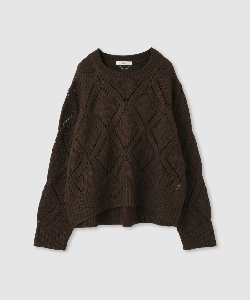 Idnes  ダイヤ柄透かし編みニットプルオーバー レディース商品画像-19