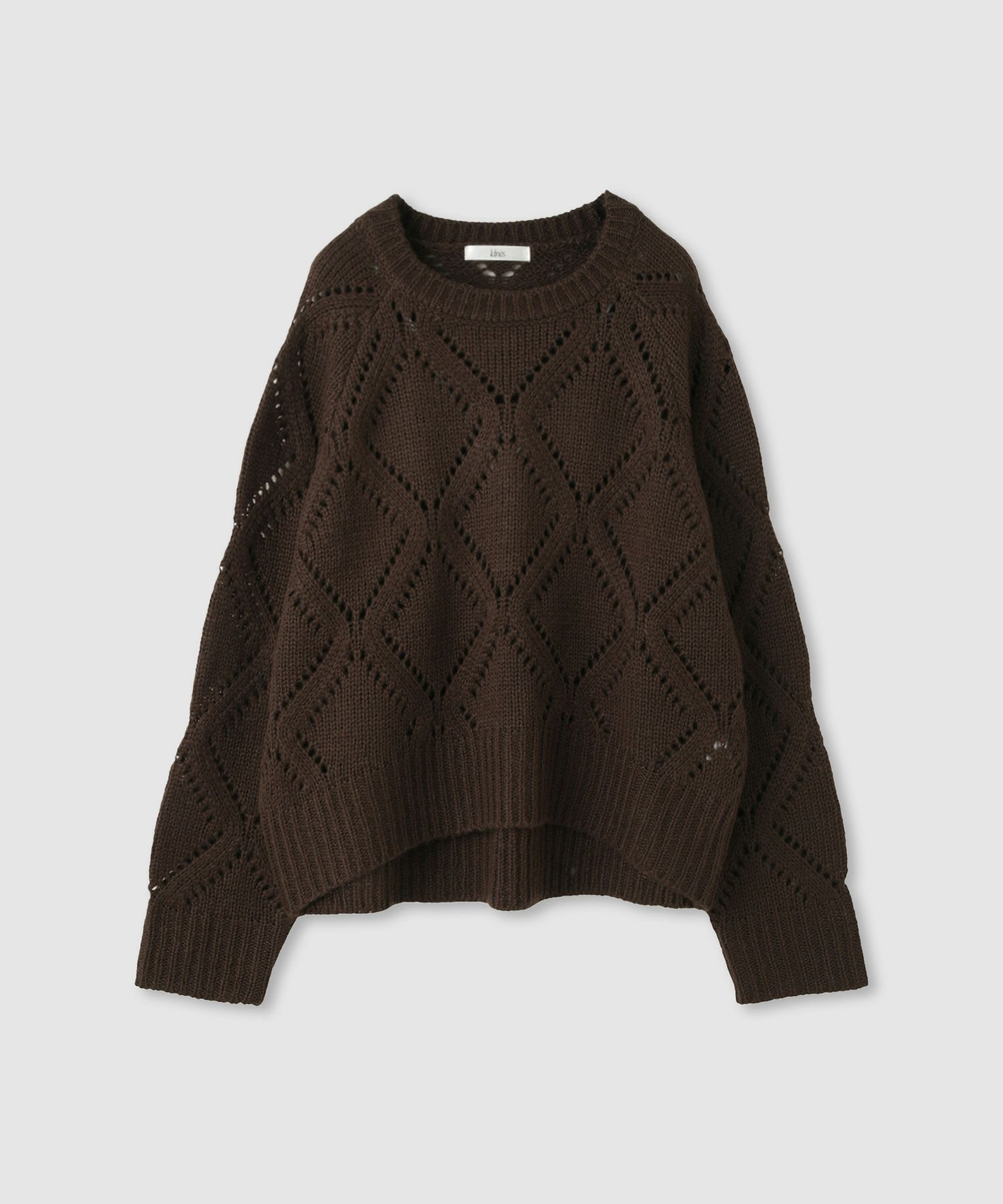 Idnes ダイヤ柄透かし編みニットプルオーバー レディース