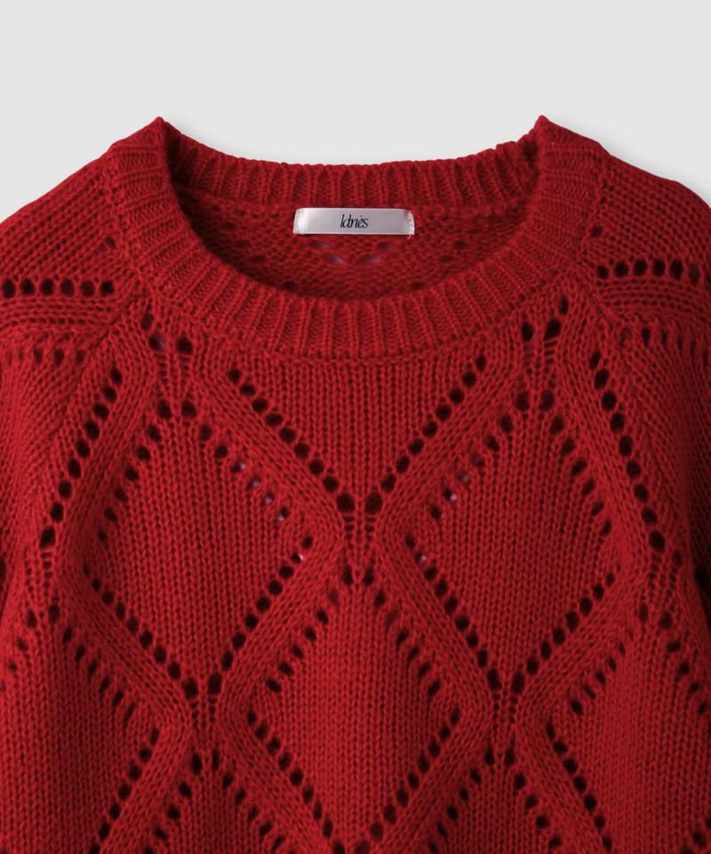 Idnes  ダイヤ柄透かし編みニットプルオーバー レディース商品画像-21