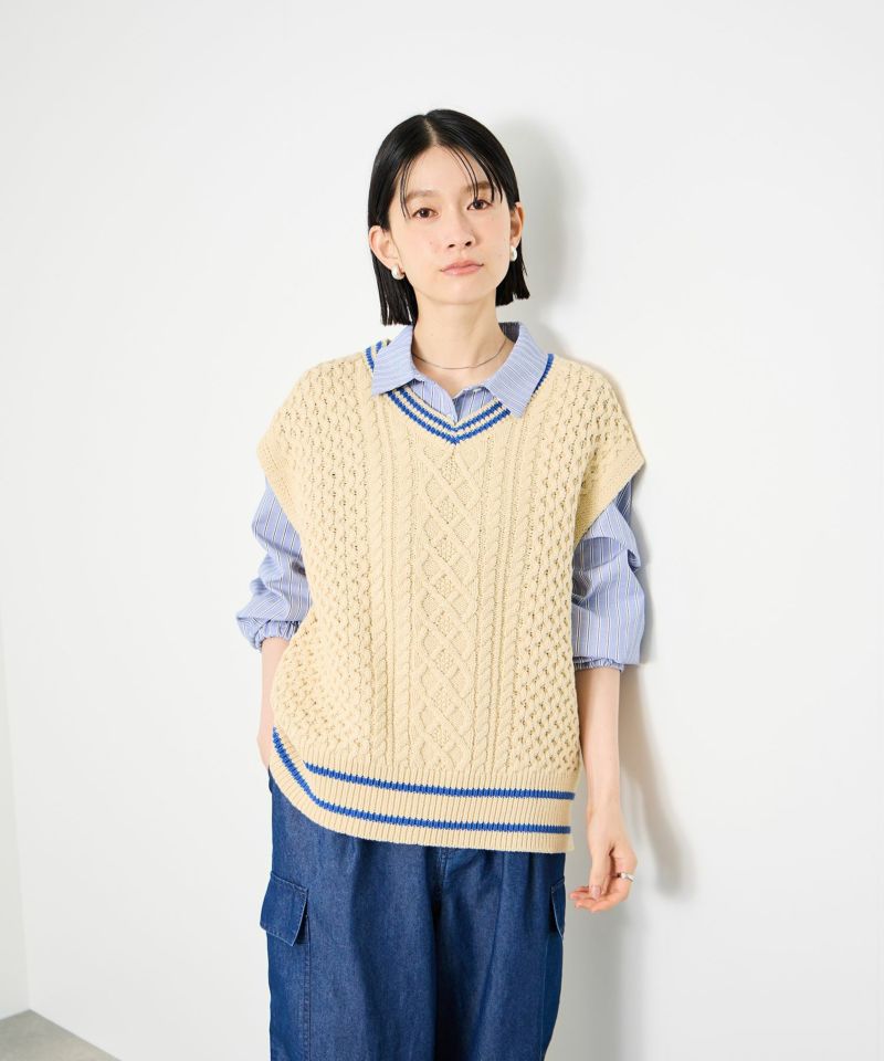 Idnes  ケーブルチルデンVネックベスト レディース商品画像-5
