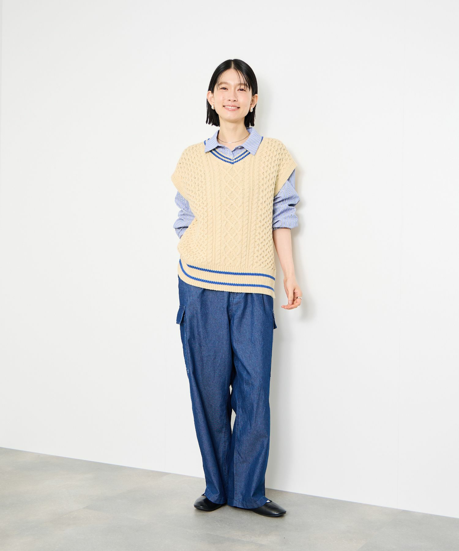 [値下げ]Idnes  ケーブルチルデンVネックベスト レディース商品画像-7