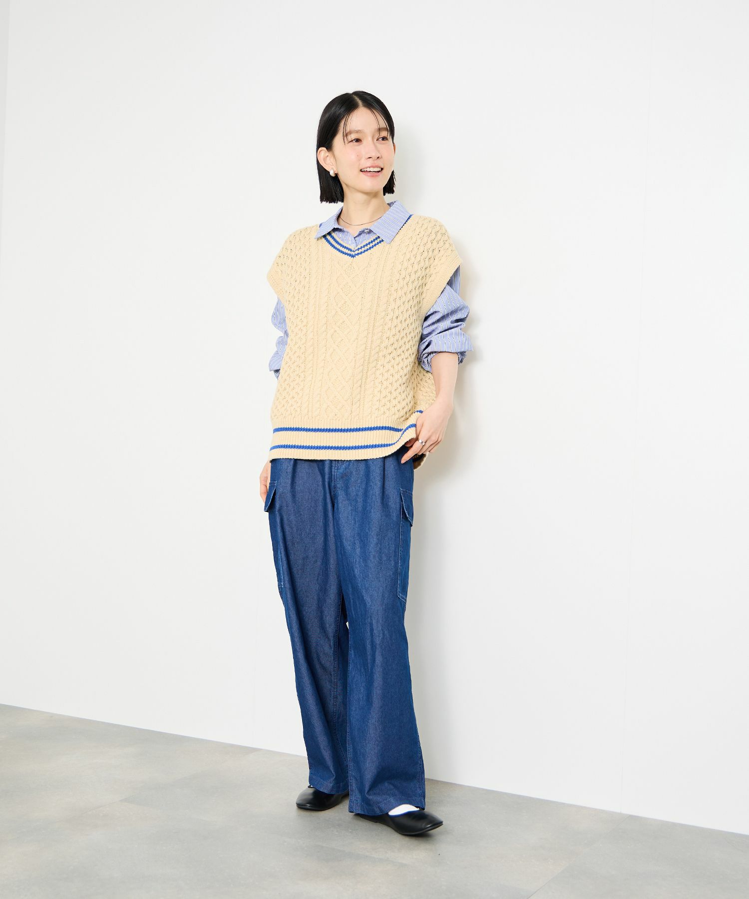 [値下げ]Idnes  ケーブルチルデンVネックベスト レディース商品画像-8