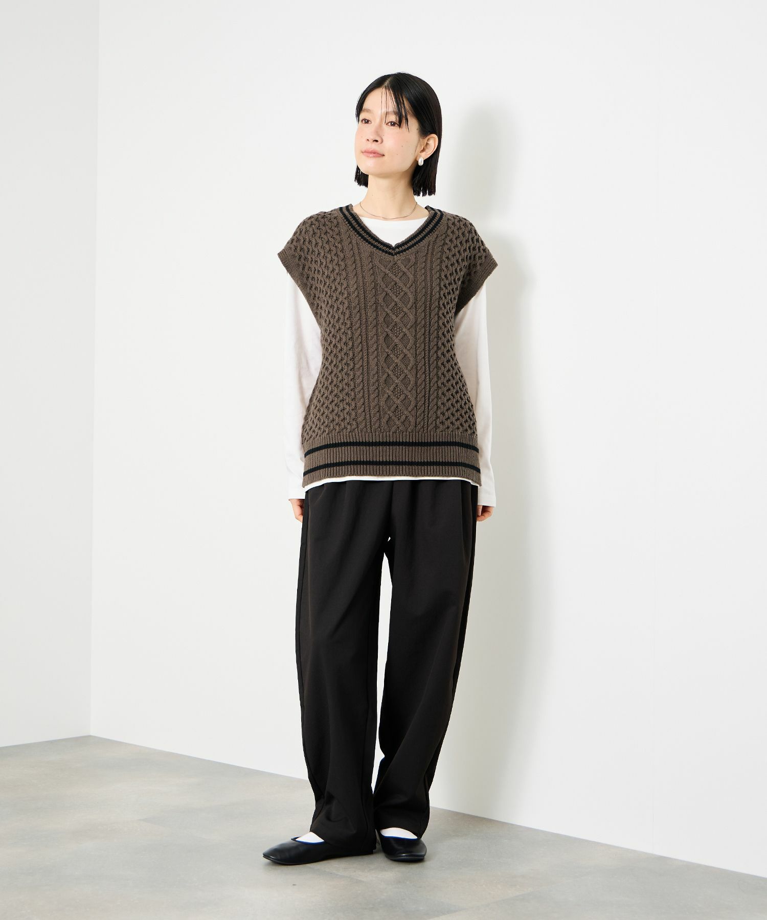 [値下げ]Idnes  ケーブルチルデンVネックベスト レディース商品画像-11