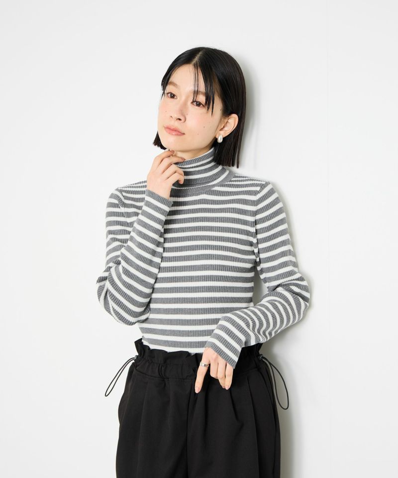[値下げ]Idnes  ボーダーリブタートルネックニット レディース商品画像-4