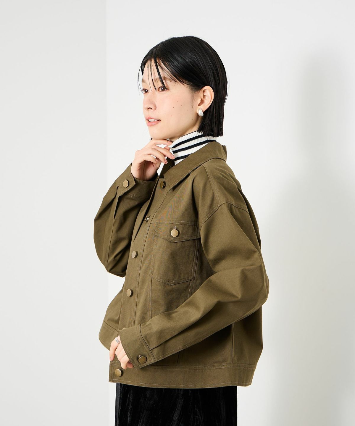 Idnes ボーダーリブタートルネックニット レディース