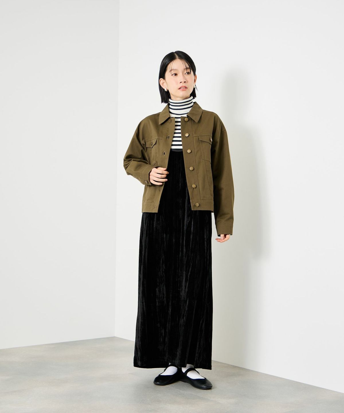 Idnes ボーダーリブタートルネックニット レディース