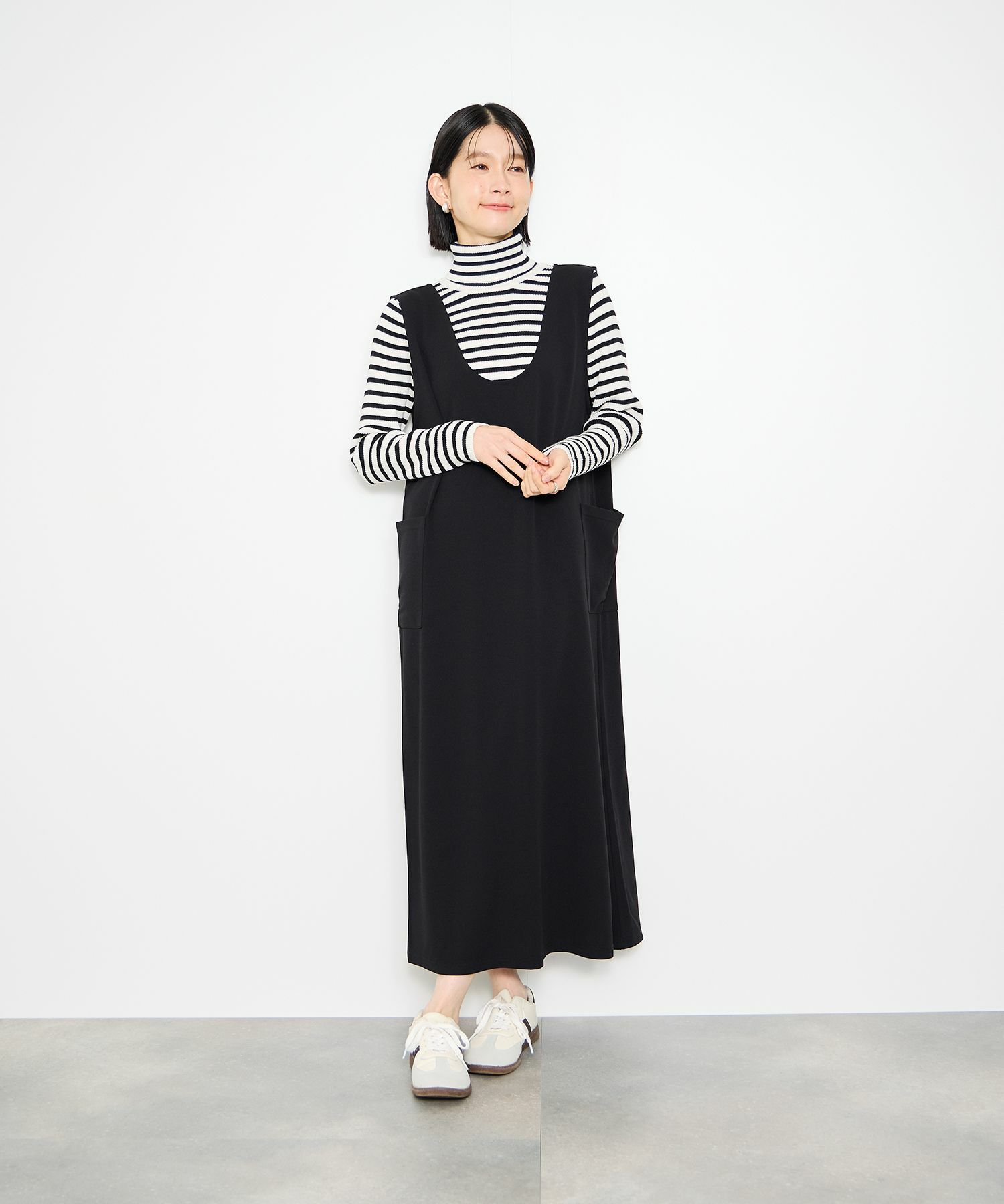 Idnes ボーダーリブタートルネックニット レディース