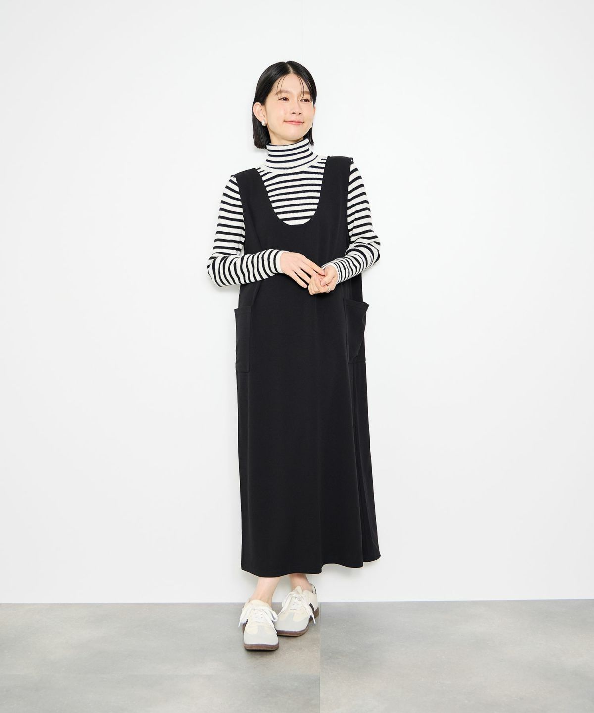 Idnes ボーダーリブタートルネックニット レディース