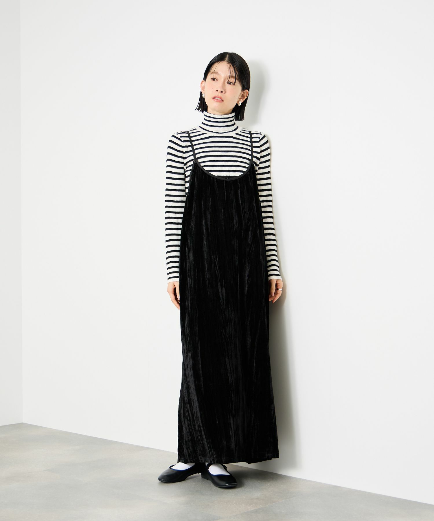 Idnes ボーダーリブタートルネックニット レディース