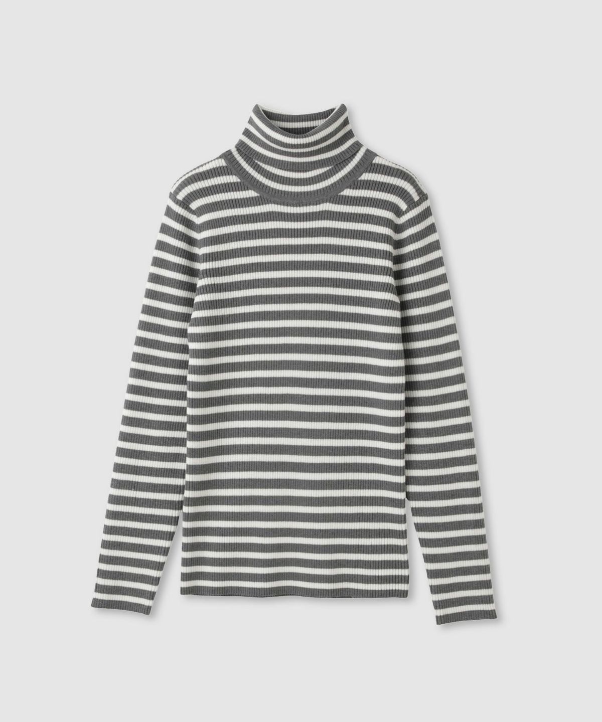 Idnes ボーダーリブタートルネックニット レディース