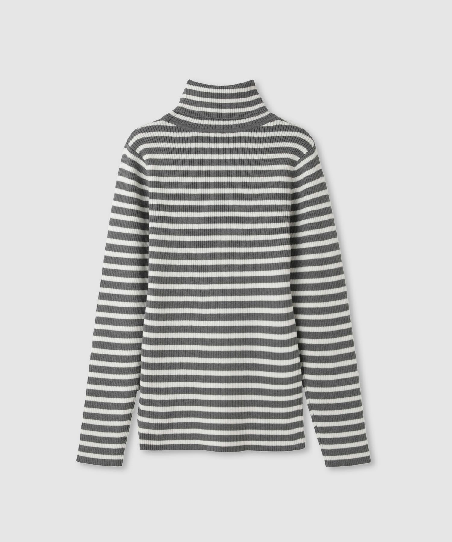 Idnes ボーダーリブタートルネックニット レディース